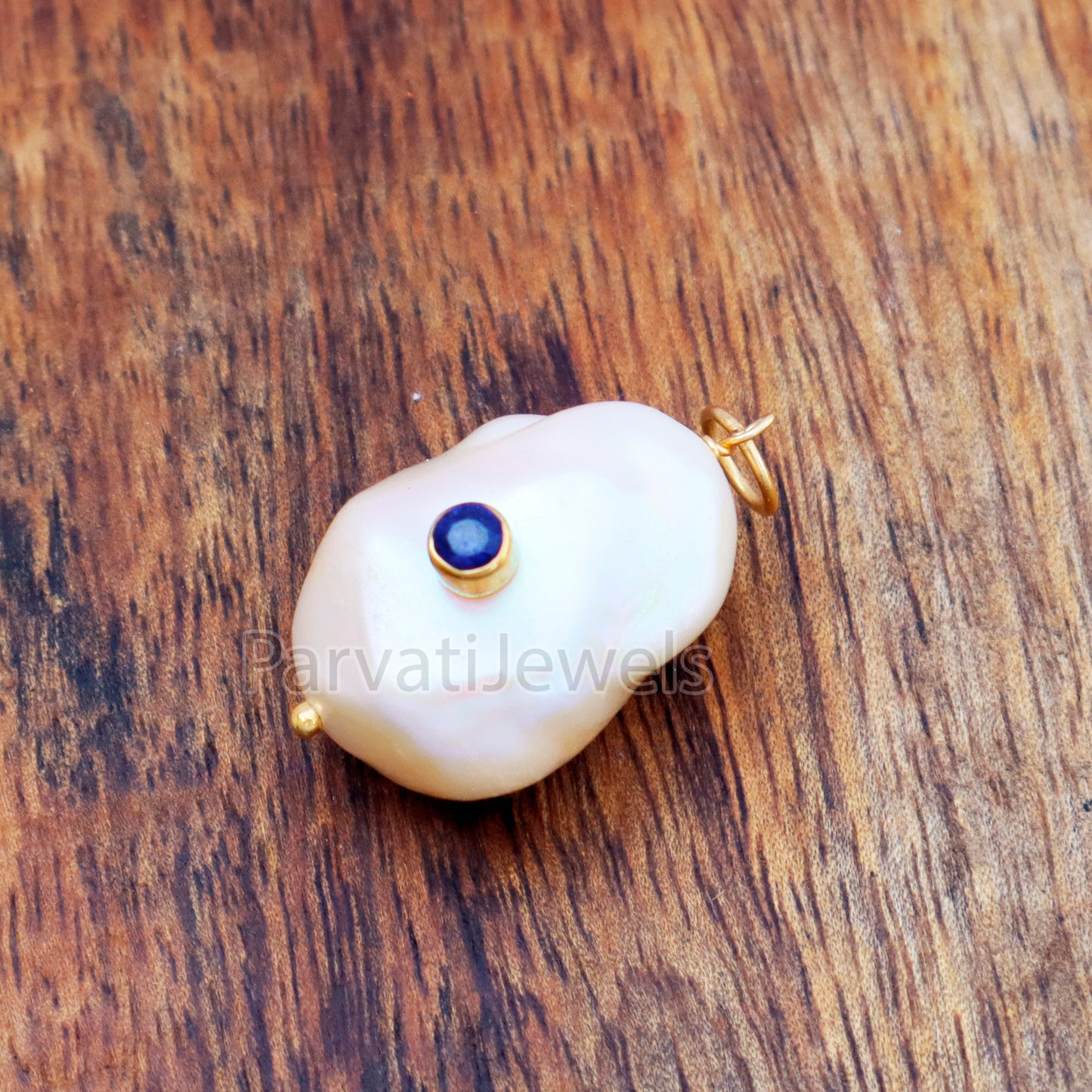 Natural Sapphire Pave Baroque Pearl Charm, 18k Solid Gold Charm, Natural Pearl Gold Charm, Gold Charm, Pearl Charm Necklace, Sapphire Charm