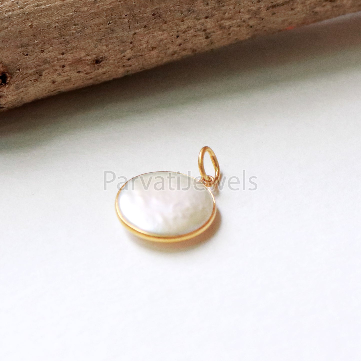 Natural Mother of Pearl Charm, 18k Solid Gold Charm, Mother of Pearl Gold Charm, Charm, Pearl Charm Necklace, Charm Pendant, Handmade Gold Charm