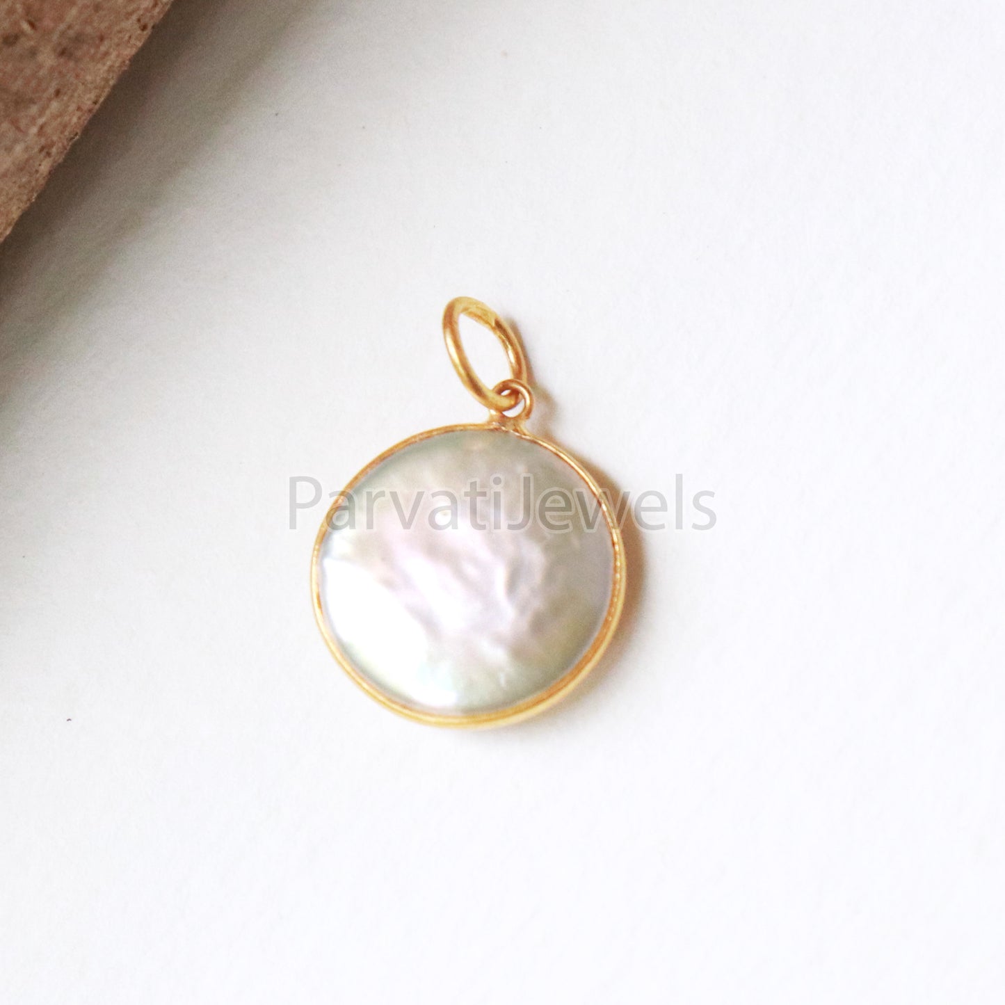 Natural Mother of Pearl Charm, 18k Solid Gold Charm, Mother of Pearl Gold Charm, Charm, Pearl Charm Necklace, Charm Pendant, Handmade Gold Charm