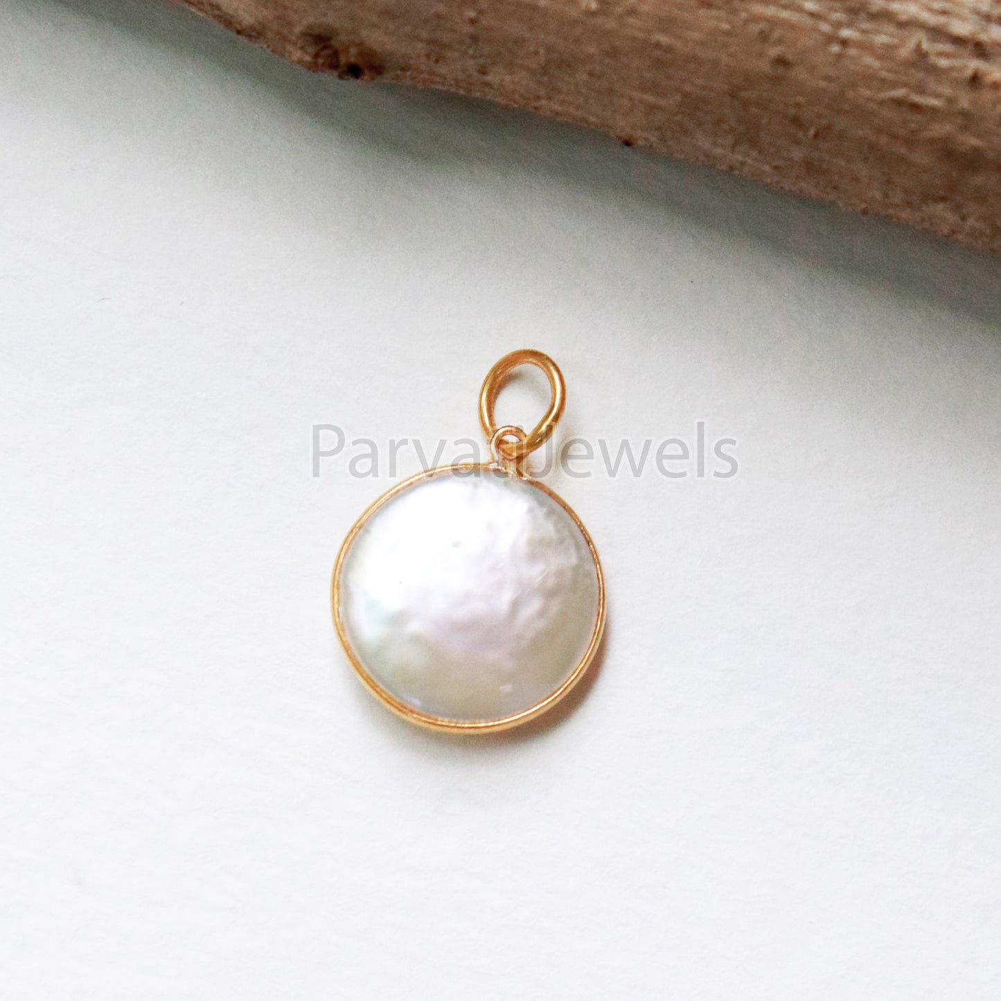 Natural Mother of Pearl Charm, 18k Solid Gold Charm, Mother of Pearl Gold Charm, Charm, Pearl Charm Necklace, Charm Pendant, Handmade Gold Charm