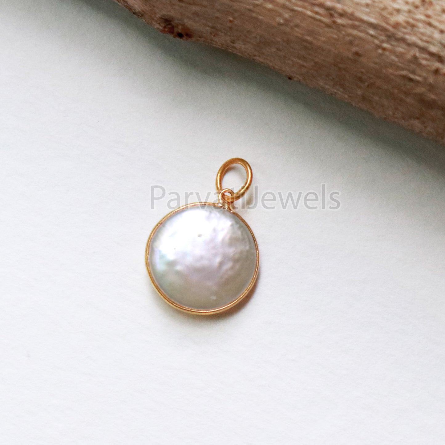 Natural Mother of Pearl Charm, 18k Solid Gold Charm, Mother of Pearl Gold Charm, Charm, Pearl Charm Necklace, Charm Pendant, Handmade Gold Charm