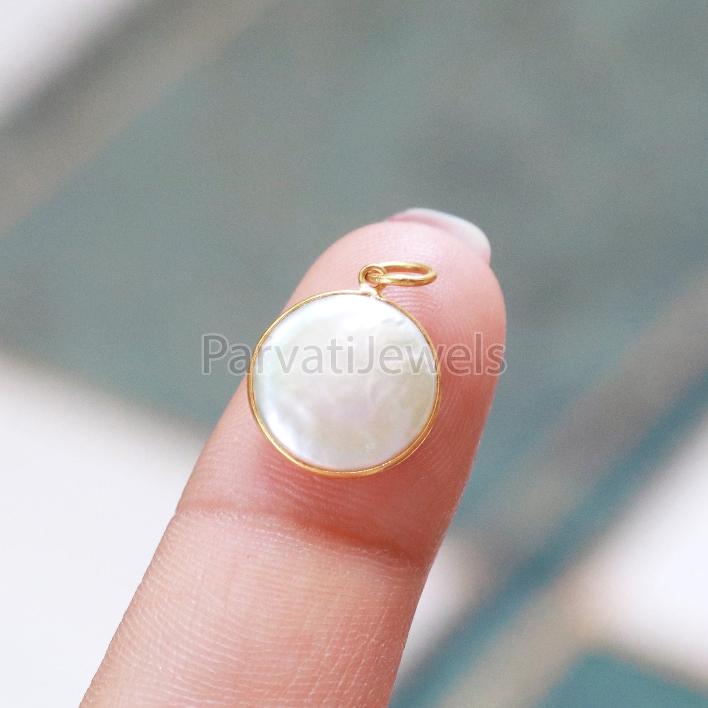 Natural Mother of Pearl Charm, 18k Solid Gold Charm, Mother of Pearl Gold Charm, Charm, Pearl Charm Necklace, Charm Pendant, Handmade Gold Charm