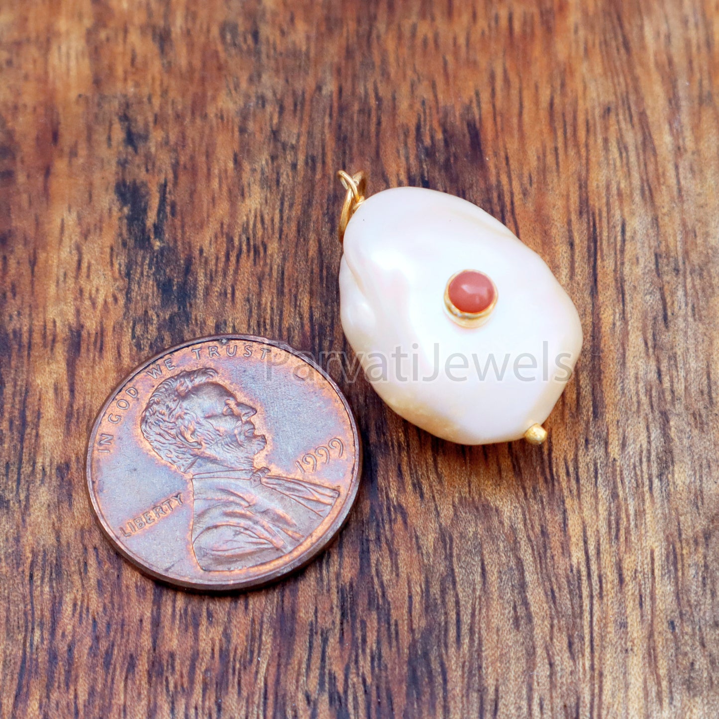 Natural Peach Moonstone Pave Baroque Pearl Charm, 18k Solid Gold Charm, Natural Pearl Gold Charm, , Pearl Charm Necklace, Charm Pendant