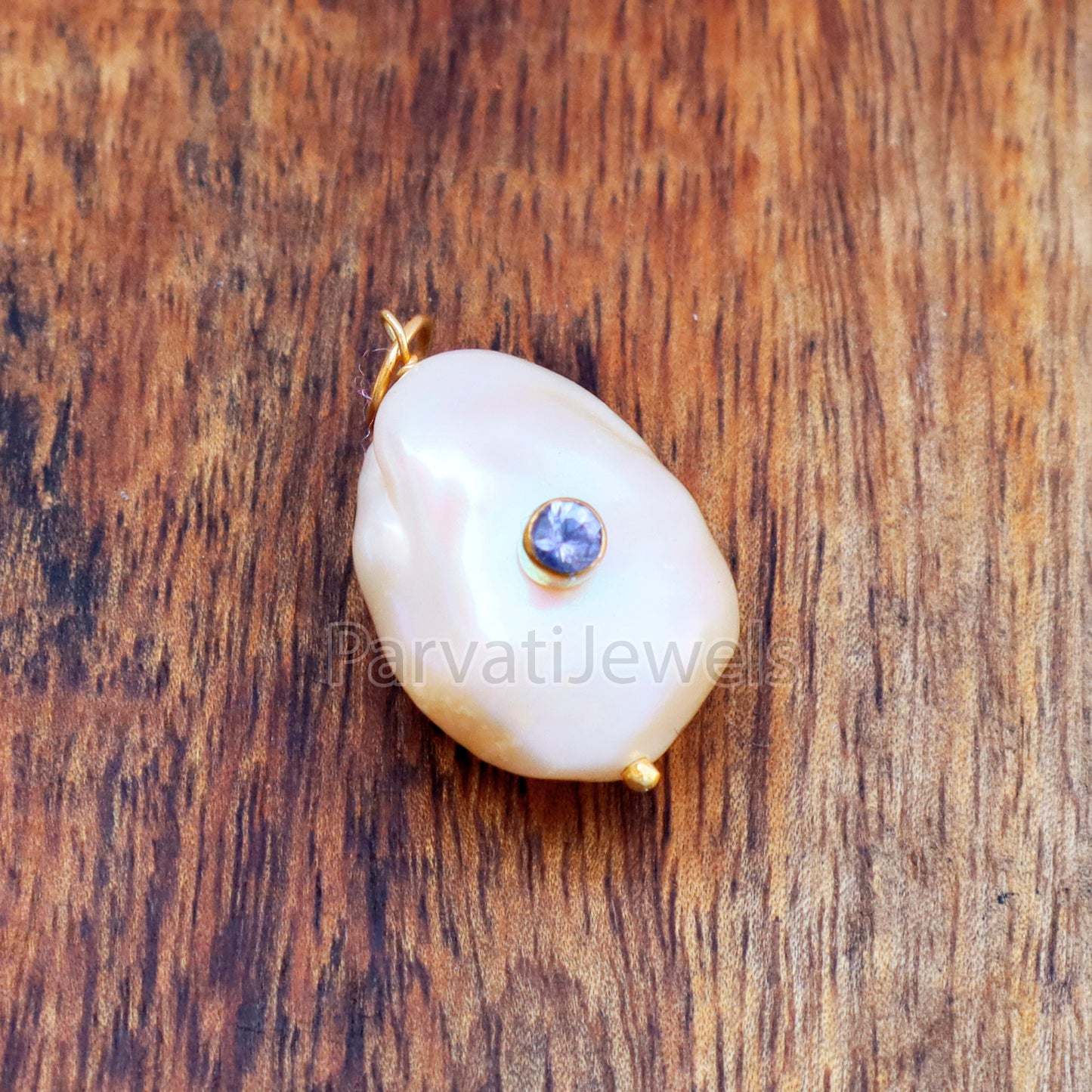 Natural Tanzanite Pave Baroque Pearl Charm, 18k Solid Gold Charm, Natural Pearl Gold Charm, Pearl Charm Necklace, Pearl Charm Pendant