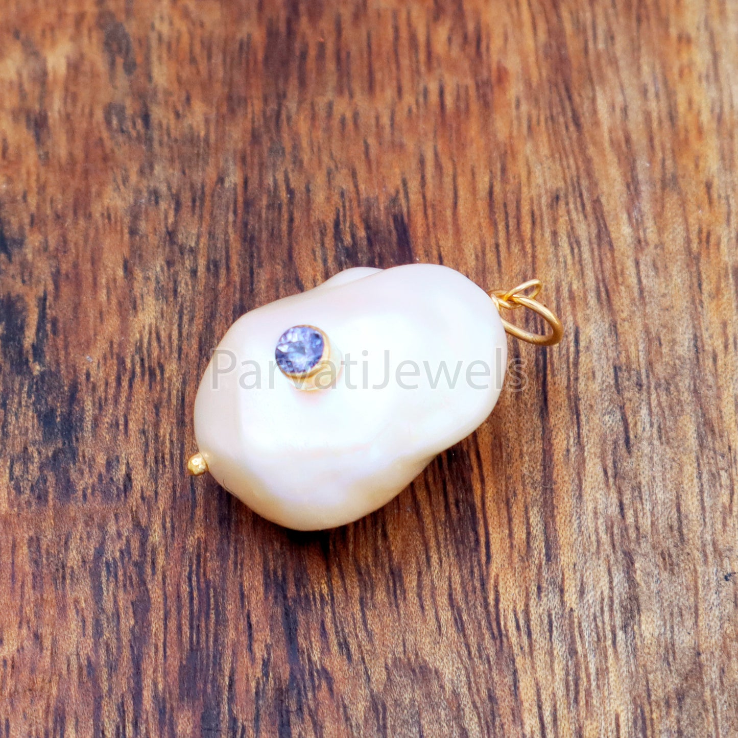 Natural Tanzanite Pave Baroque Pearl Charm, 18k Solid Gold Charm, Natural Pearl Gold Charm, Pearl Charm Necklace, Pearl Charm Pendant