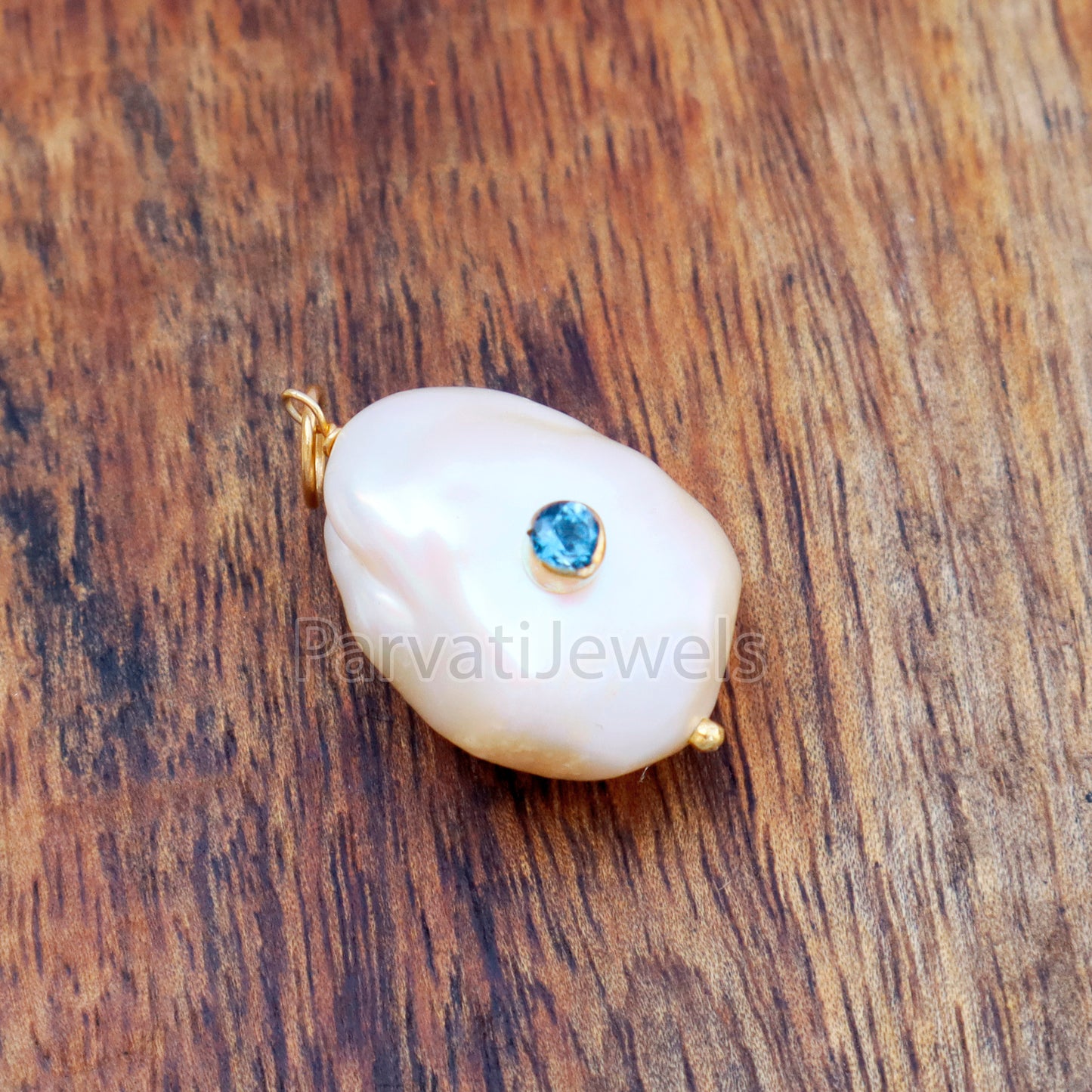 Natural London Blue Topaz Pave Baroque Pearl Charm, 18k Solid Gold Charm, Natural Pearl Gold Charm, , Pearl Charm Necklace, Charm Pendant
