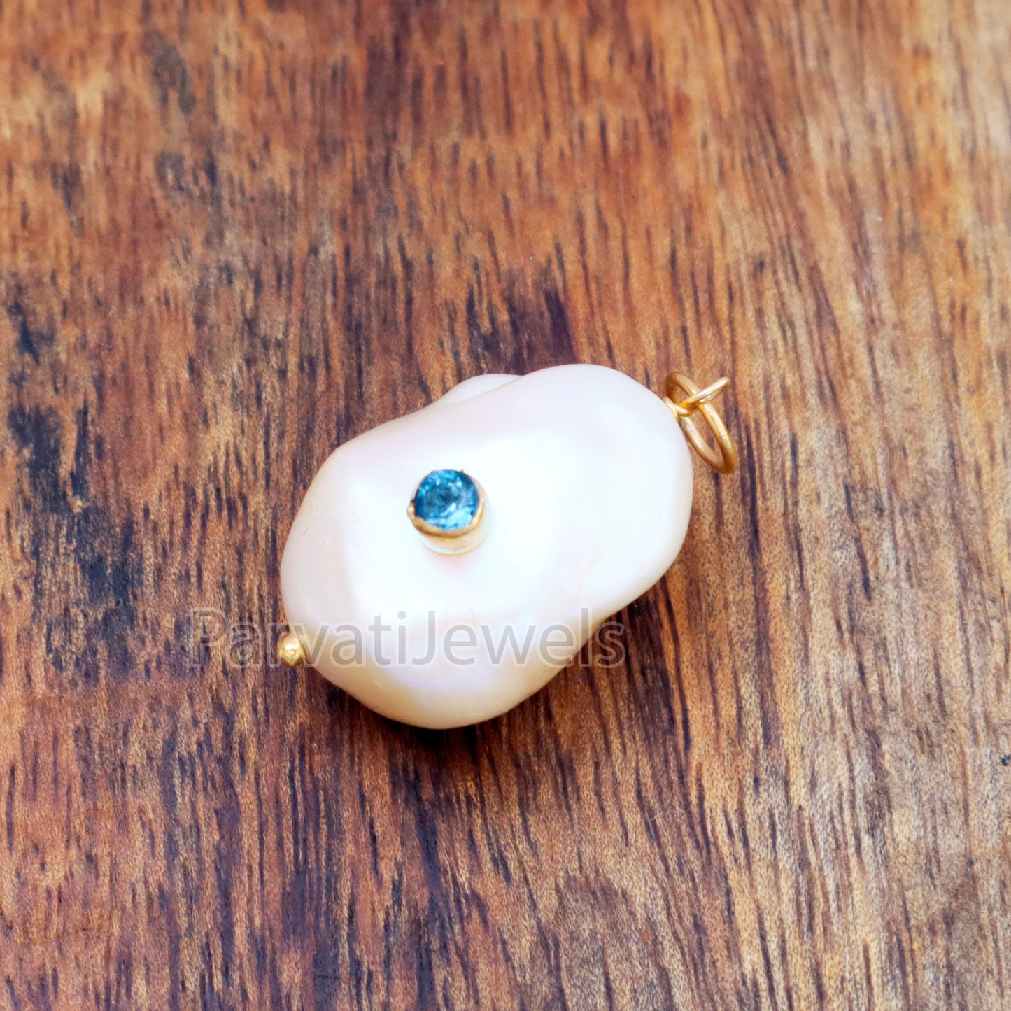 Natural London Blue Topaz Pave Baroque Pearl Charm, 18k Solid Gold Charm, Natural Pearl Gold Charm, , Pearl Charm Necklace, Charm Pendant