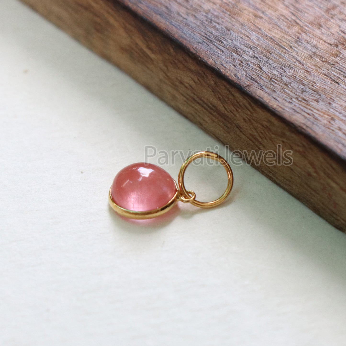 Cherry Quartz Charm, 18k Solid Gold Charm, Natural Cherry Quartz Charm, Gold Charm, Charm Pendant, Charm Necklace, Handmade Gold Charm