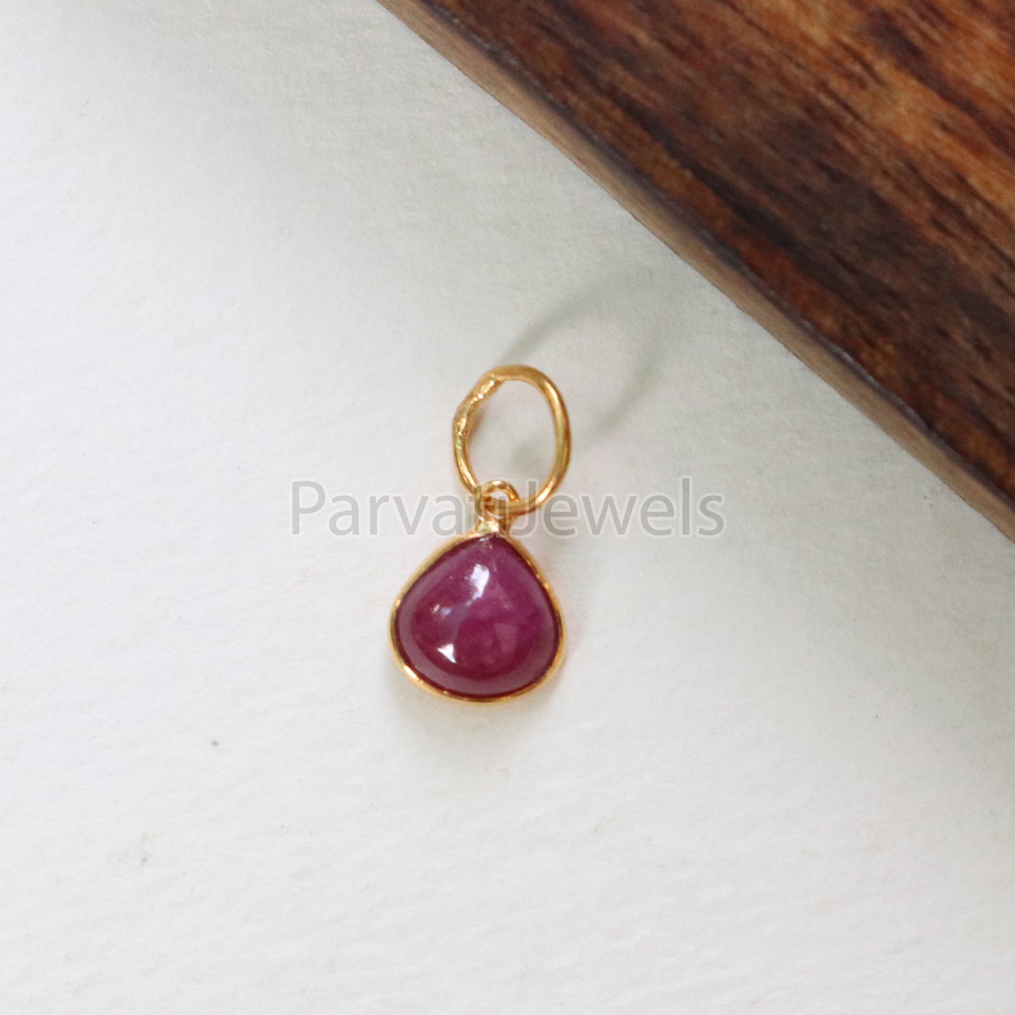 Natural Cabochon Ruby Charm, 18k Solid Gold Charm, Handmade Gold Charm, Charm Pendant, Charms Necklace, Minimalist Pendant, Natural Ruby Charms
