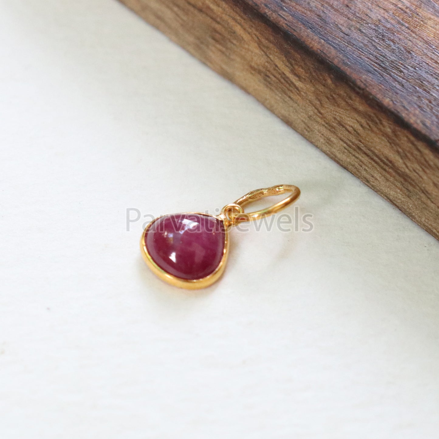 Natural Cabochon Ruby Charm, 18k Solid Gold Charm, Handmade Gold Charm, Charm Pendant, Charms Necklace, Minimalist Pendant, Natural Ruby Charms