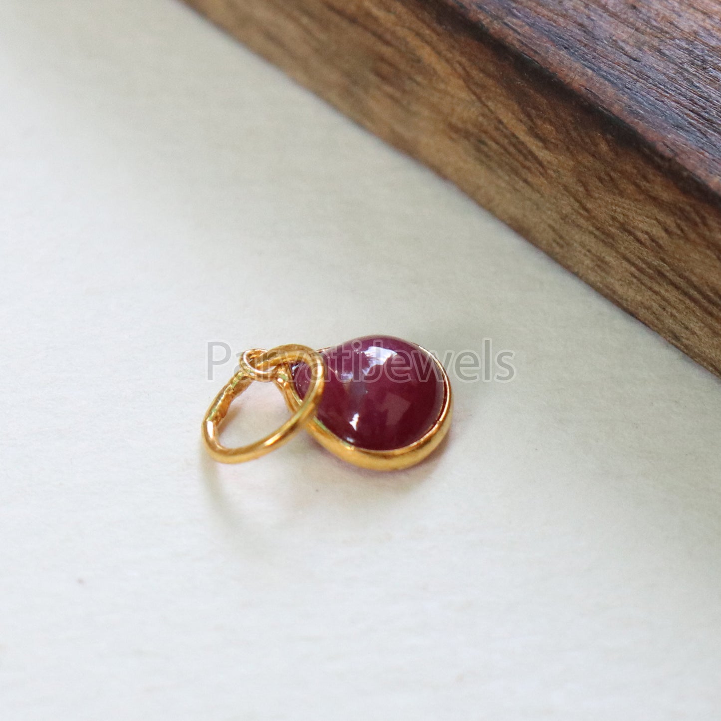 Natural Cabochon Ruby Charm, 18k Solid Gold Charm, Handmade Gold Charm, Charm Pendant, Charms Necklace, Minimalist Pendant, Natural Ruby Charms