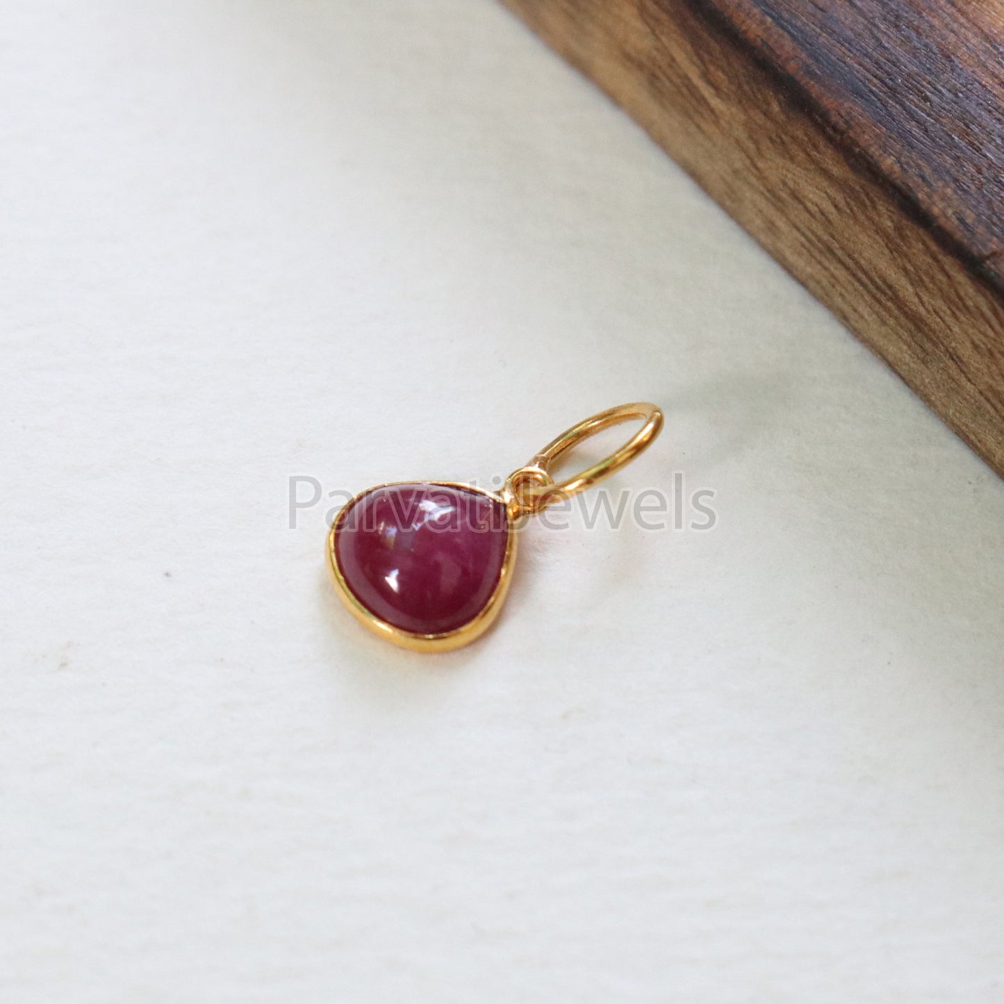 Natural Cabochon Ruby Charm, 18k Solid Gold Charm, Handmade Gold Charm, Charm Pendant, Charms Necklace, Minimalist Pendant, Natural Ruby Charms
