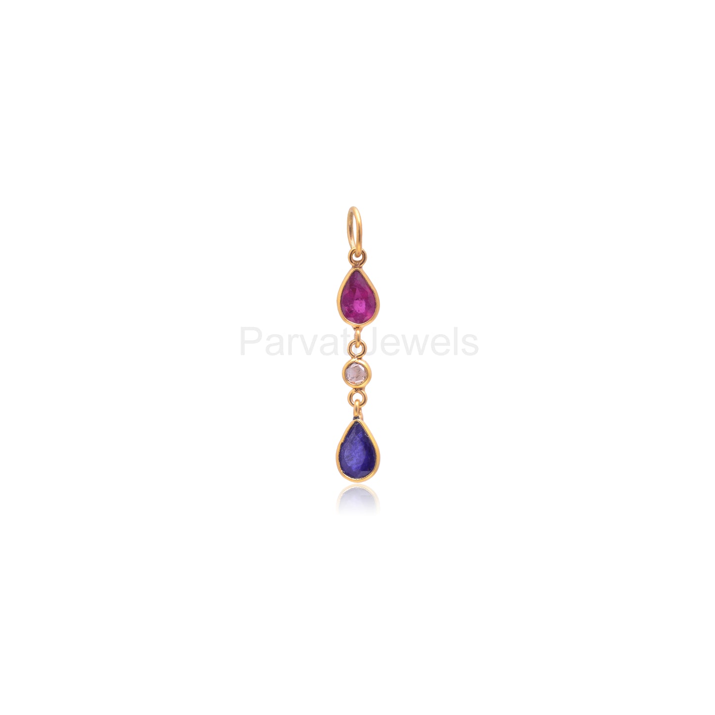 Natural Ruby Diamond Sapphire Charm, Solid 18K Gold Charm, Emerald Sapphire Charm, Rose Cut Diamond Charm Pendant ,Handmade, 4X6 Pear Charm