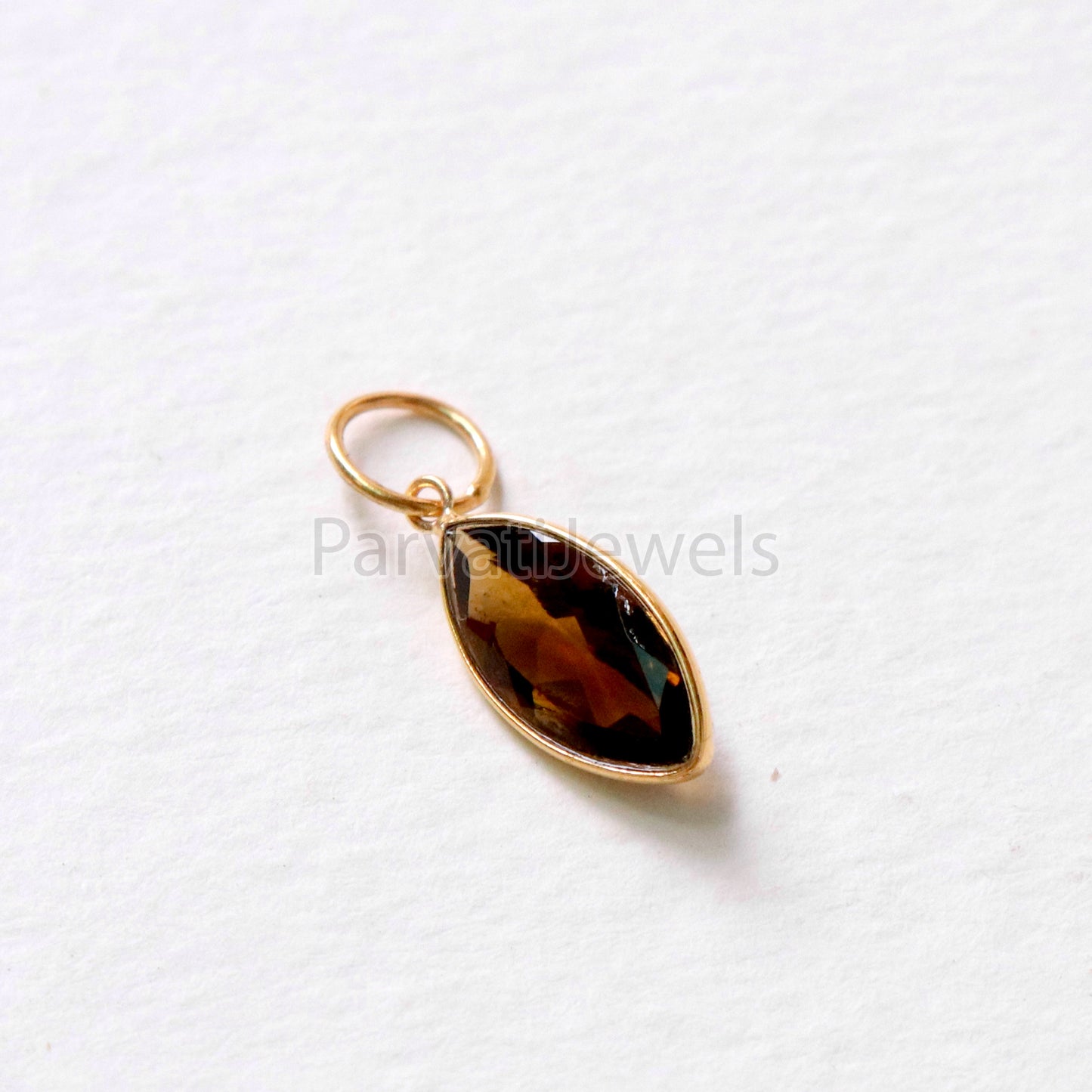 Brown Tourmaline Charm, 18k Solid Gold Charm, Smoky BrownTourmaline Charm, Gold Charm, Faceted Tourmaline Charm , Handmade Gold Charm