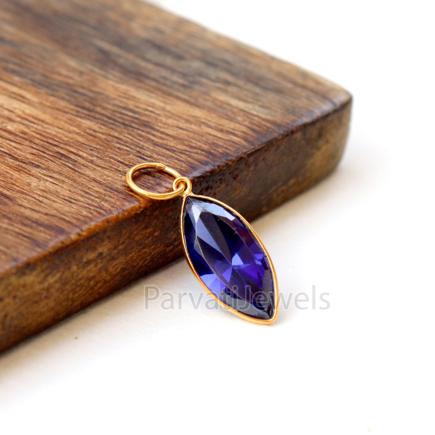 Lab Grown Tanzanite Charm, 18k Solid Gold Charm, Handmade Gold Charm, Tanzanite Dainty Charm, Minimalist Pendant, Tanzanite Charm