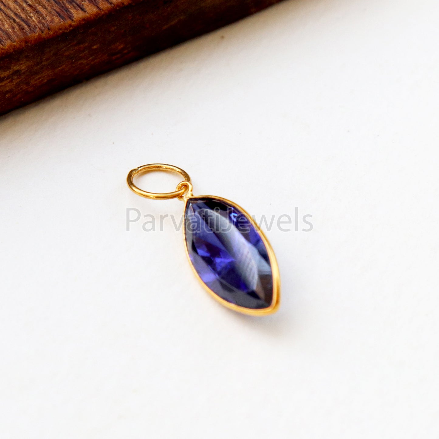 Lab Grown Tanzanite Charm, 18k Solid Gold Charm, Handmade Gold Charm, Tanzanite Dainty Charm, Minimalist Pendant, Tanzanite Charm