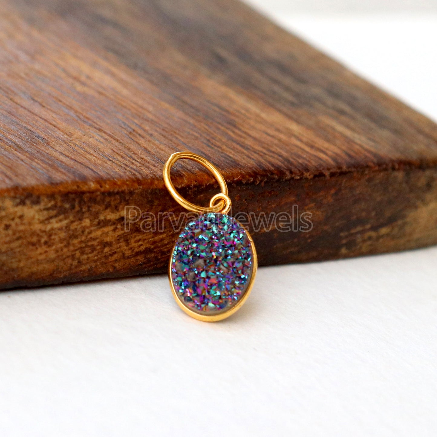 Titanium Aura Druzy Charm, 18k Solid Gold Charm, Natural Titanium Druzy Charm, Gold Charm, Charm Pendant, Charm Necklace, Handmade Charms