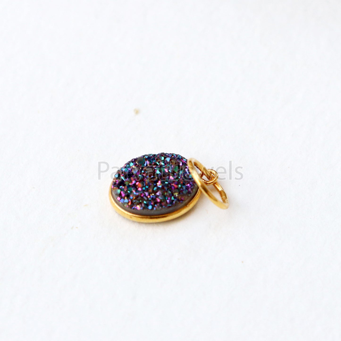 Titanium Aura Druzy Charm, 18k Solid Gold Charm, Natural Titanium Druzy Charm, Gold Charm, Charm Pendant, Charm Necklace, Handmade Charms