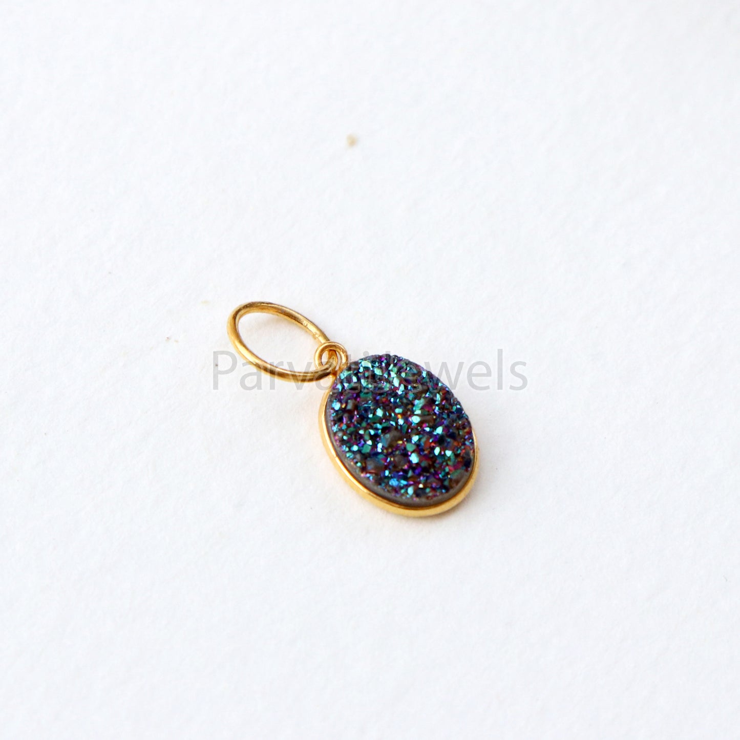 Titanium Aura Druzy Charm, 18k Solid Gold Charm, Natural Titanium Druzy Charm, Gold Charm, Charm Pendant, Charm Necklace, Handmade Charms