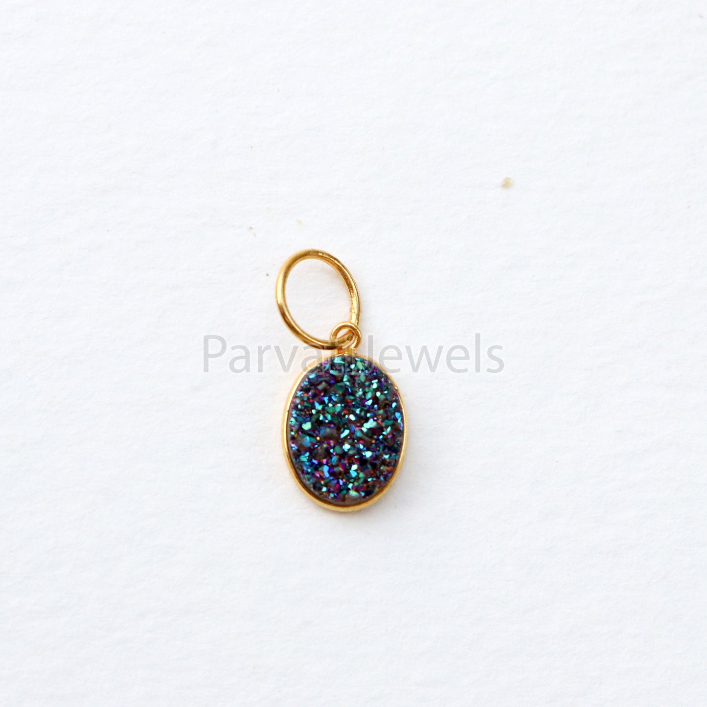 Titanium Aura Druzy Charm, 18k Solid Gold Charm, Natural Titanium Druzy Charm, Gold Charm, Charm Pendant, Charm Necklace, Handmade Charms