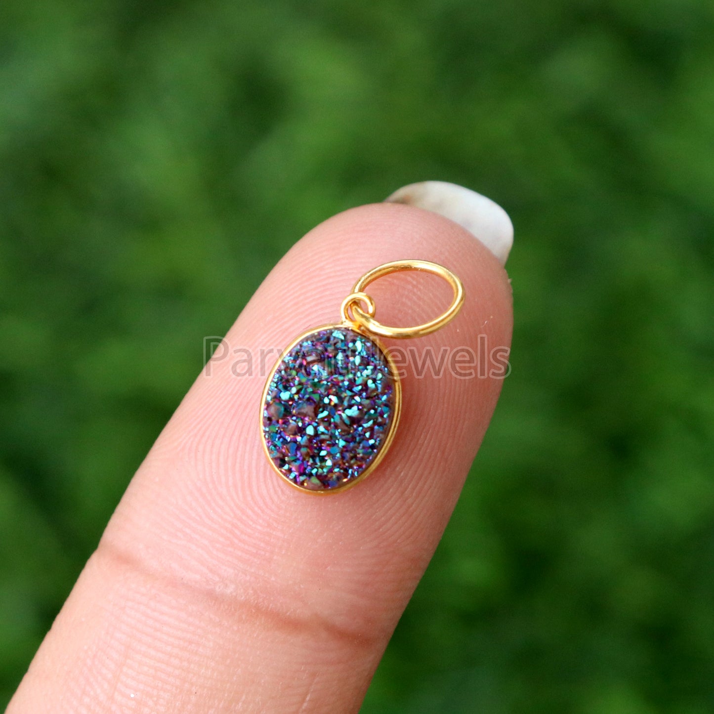 Titanium Aura Druzy Charm, 18k Solid Gold Charm, Natural Titanium Druzy Charm, Gold Charm, Charm Pendant, Charm Necklace, Handmade Charms