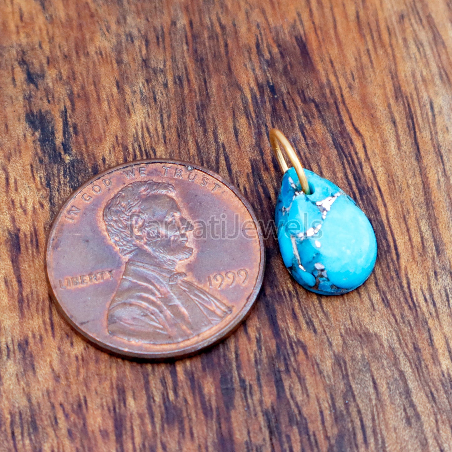Blue Copper Turquoise Charm, 18K gold charm pendant, Handmade Gold Charm, Blue Turquoise Charm, Turquoise Dainty Charm, Minimalist Pendant