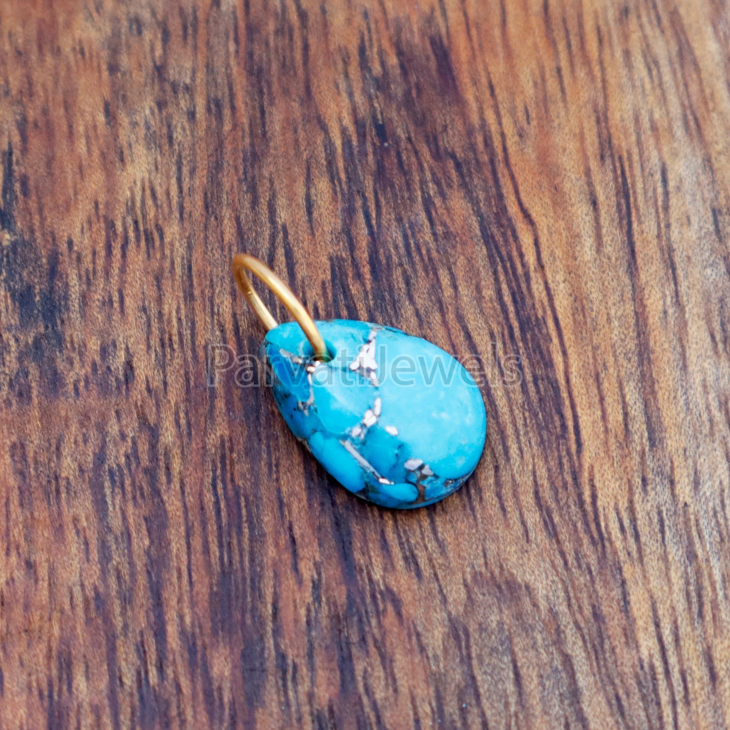 Blue Copper Turquoise Charm, 18K gold charm pendant, Handmade Gold Charm, Blue Turquoise Charm, Turquoise Dainty Charm, Minimalist Pendant