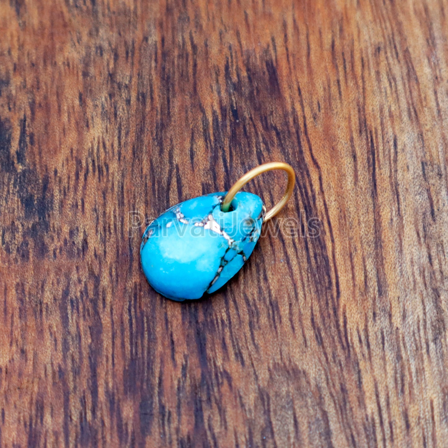 Blue Copper Turquoise Charm, 18K gold charm pendant, Handmade Gold Charm, Blue Turquoise Charm, Turquoise Dainty Charm, Minimalist Pendant
