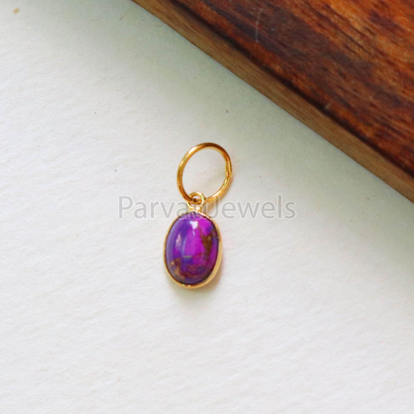 Purple Copper Turquoise Charm, 18K gold charm pendant, Handmade Gold Charm, Turquoise Charm, Turquoise Dainty Charm, Minimalist Pendant