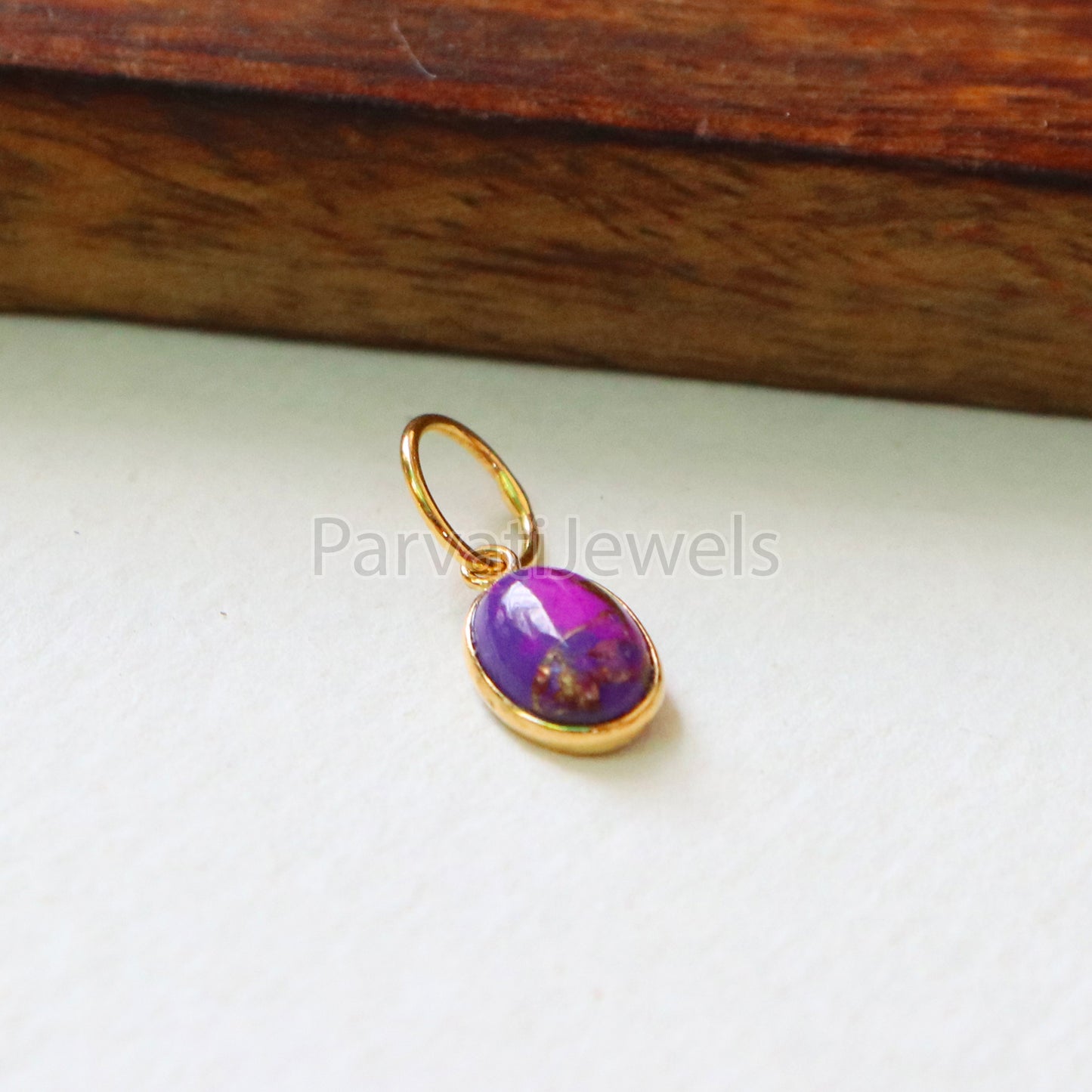 Purple Copper Turquoise Charm, 18K gold charm pendant, Handmade Gold Charm, Turquoise Charm, Turquoise Dainty Charm, Minimalist Pendant