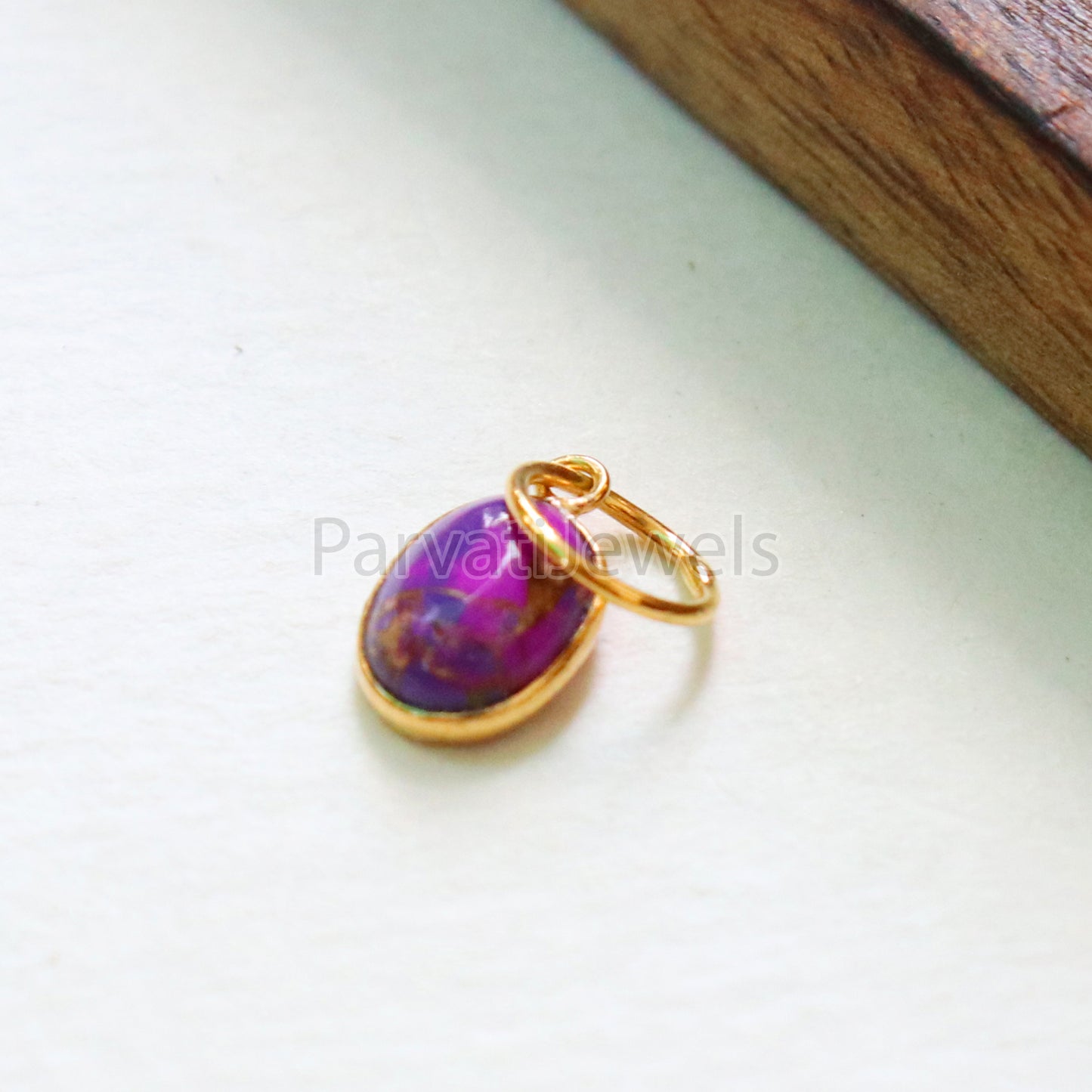 Purple Copper Turquoise Charm, 18K gold charm pendant, Handmade Gold Charm, Turquoise Charm, Turquoise Dainty Charm, Minimalist Pendant
