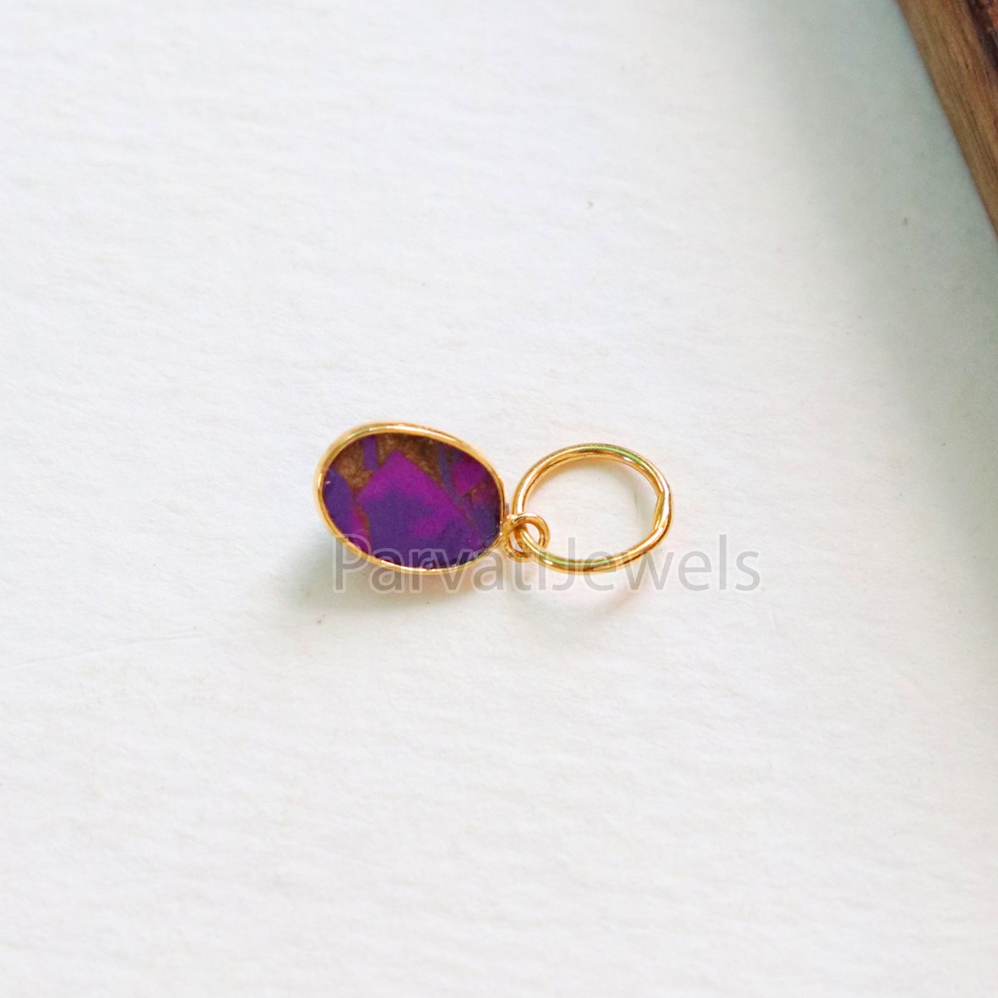 Purple Copper Turquoise Charm, 18K gold charm pendant, Handmade Gold Charm, Turquoise Charm, Turquoise Dainty Charm, Minimalist Pendant