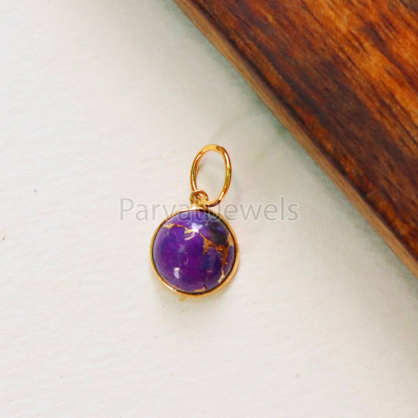 Purple Copper Turquoise Charm, 18K gold charm pendant, Handmade Gold Charm, Turquoise Charm, Turquoise Dainty Charm, Minimalist Pendant
