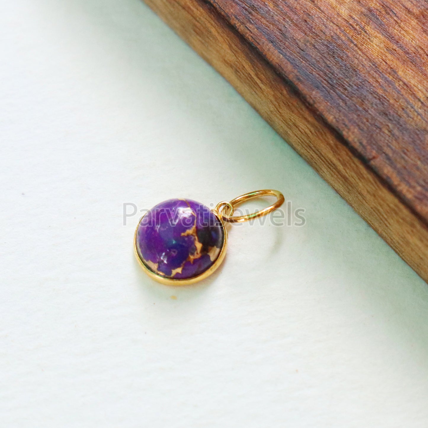 Purple Copper Turquoise Charm, 18K gold charm pendant, Handmade Gold Charm, Turquoise Charm, Turquoise Dainty Charm, Minimalist Pendant