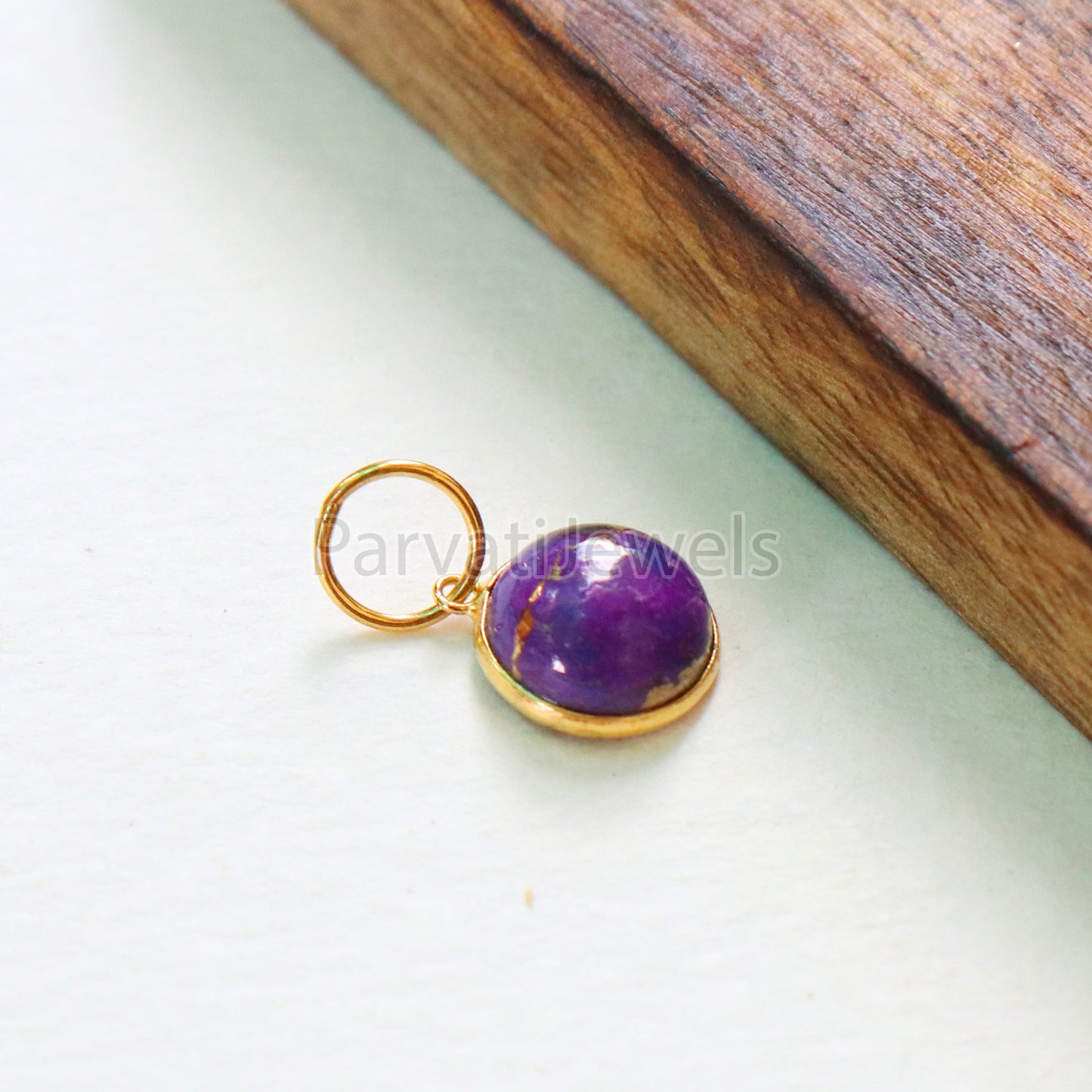 Purple Copper Turquoise Charm, 18K gold charm pendant, Handmade Gold Charm, Turquoise Charm, Turquoise Dainty Charm, Minimalist Pendant