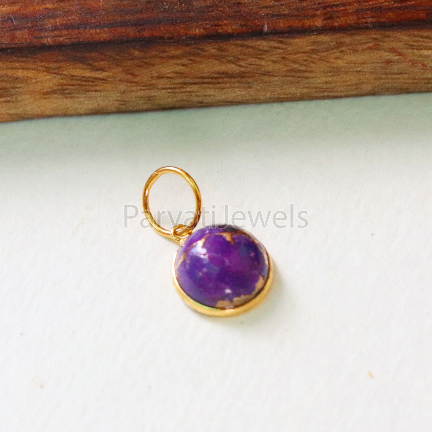 Purple Copper Turquoise Charm, 18K gold charm pendant, Handmade Gold Charm, Turquoise Charm, Turquoise Dainty Charm, Minimalist Pendant