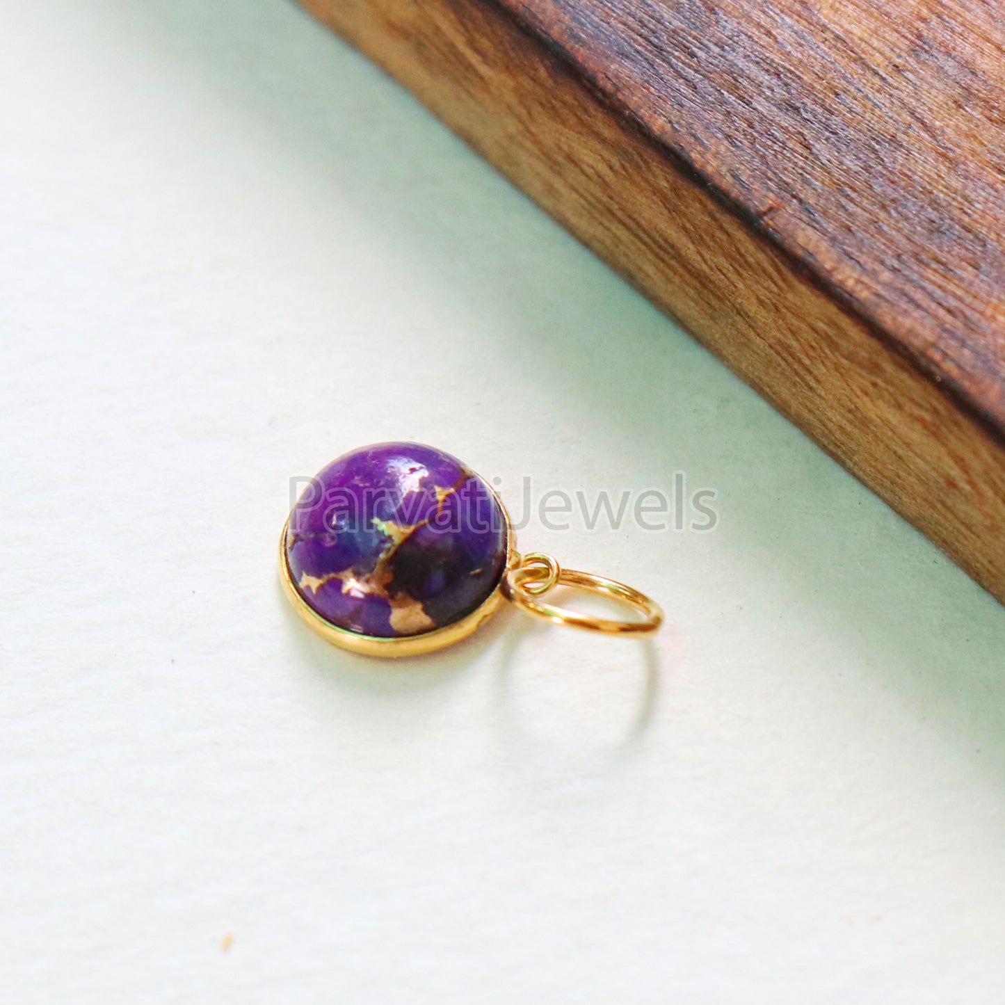 Purple Copper Turquoise Charm, 18K gold charm pendant, Handmade Gold Charm, Turquoise Charm, Turquoise Dainty Charm, Minimalist Pendant