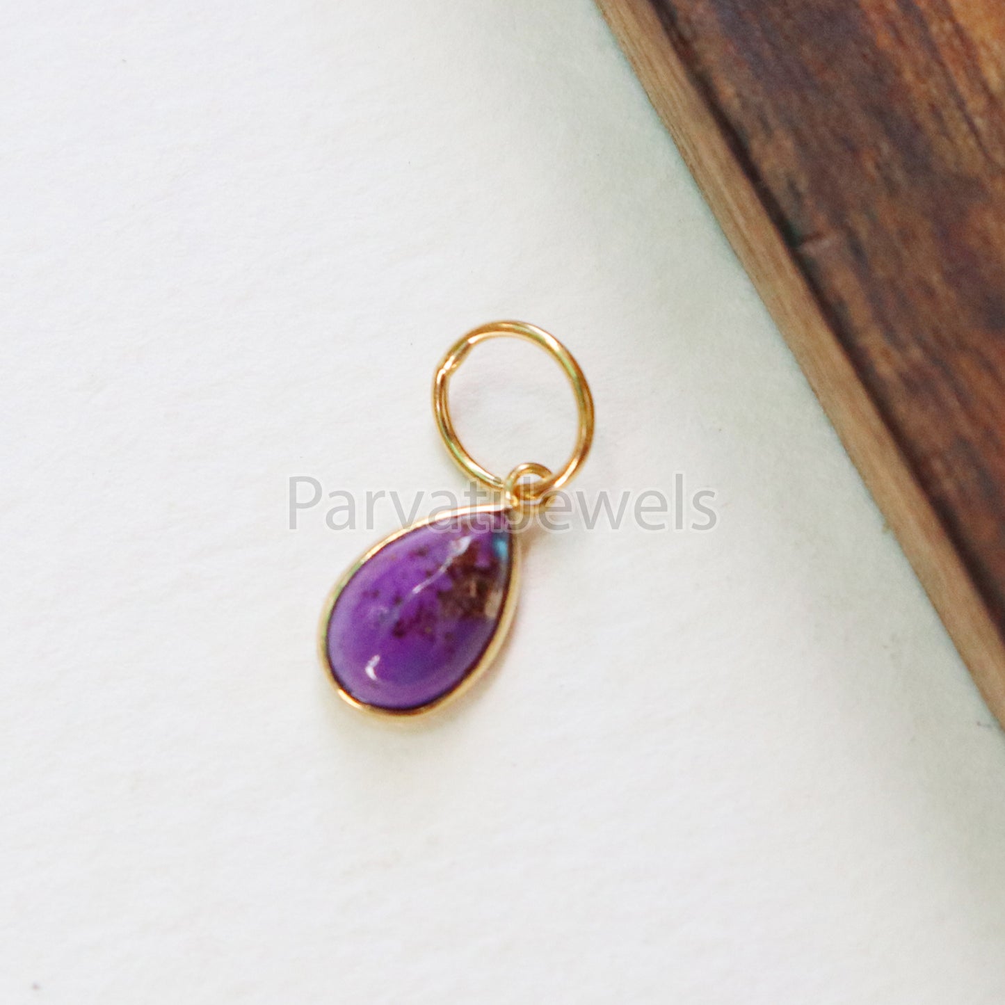Purple Copper Turquoise Charm, 18K gold charm pendant, Handmade Gold Charm, Turquoise Charm, Turquoise Dainty Charm, Minimalist Pendant