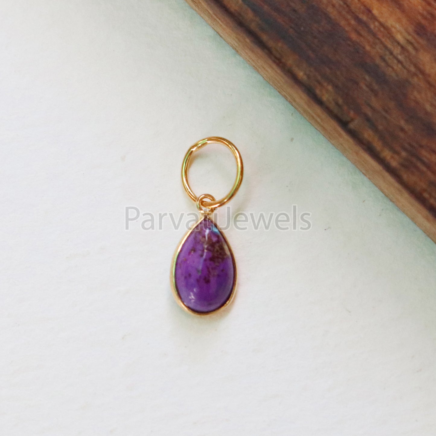 Purple Copper Turquoise Charm, 18K gold charm pendant, Handmade Gold Charm, Turquoise Charm, Turquoise Dainty Charm, Minimalist Pendant