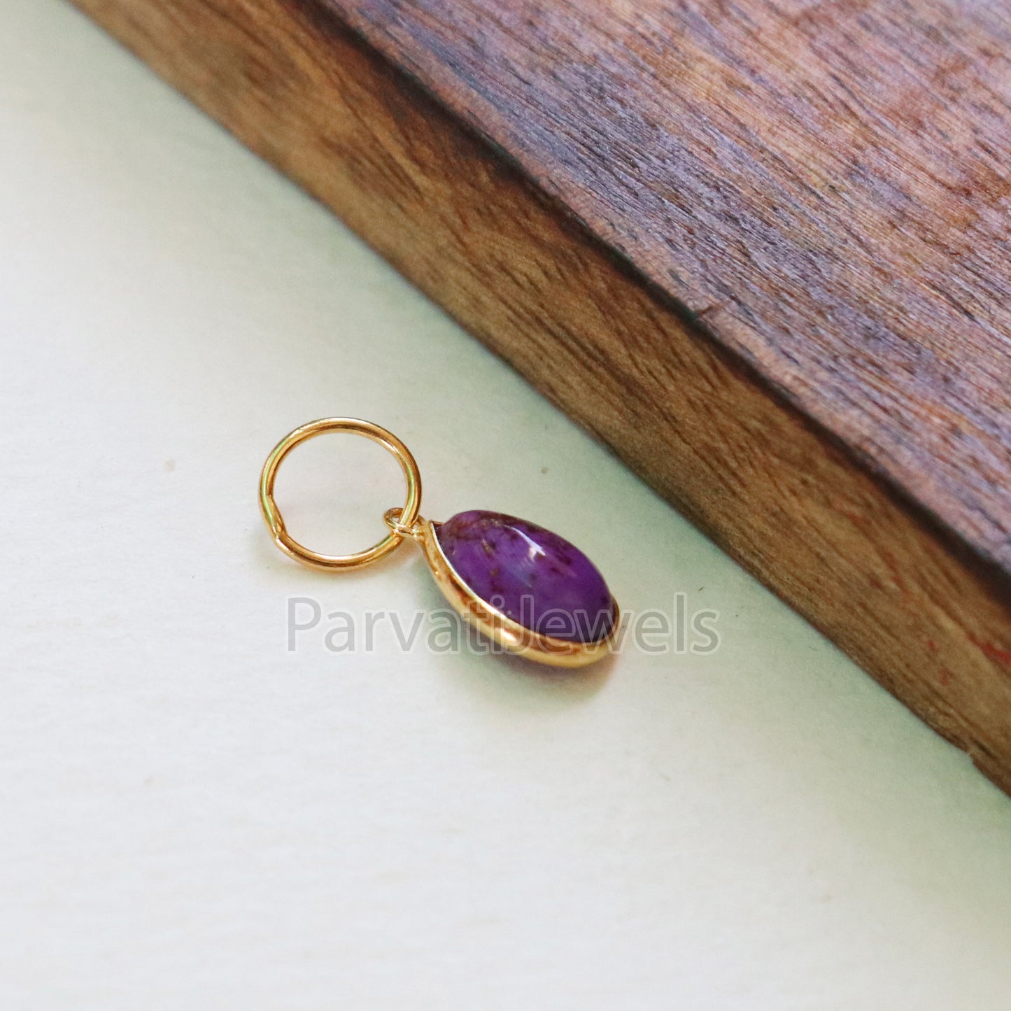 Purple Copper Turquoise Charm, 18K gold charm pendant, Handmade Gold Charm, Turquoise Charm, Turquoise Dainty Charm, Minimalist Pendant
