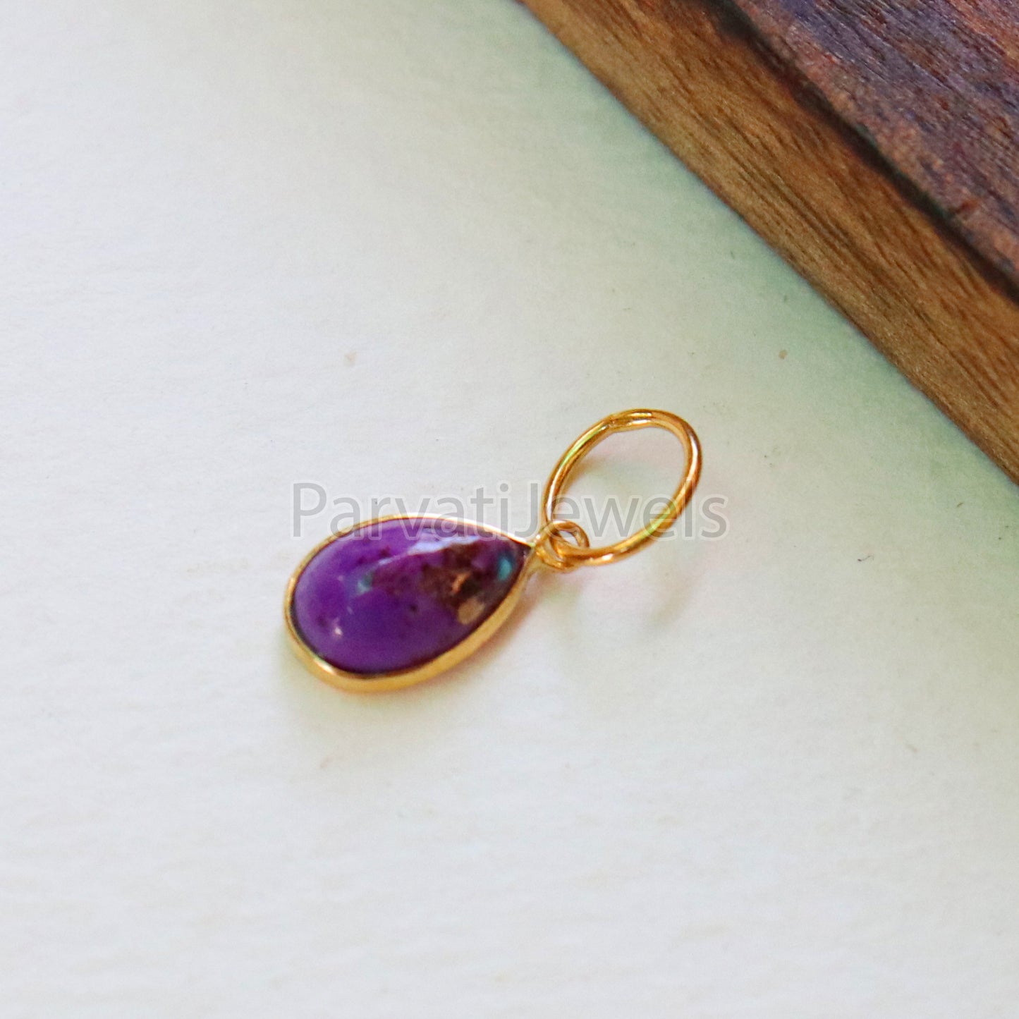 Purple Copper Turquoise Charm, 18K gold charm pendant, Handmade Gold Charm, Turquoise Charm, Turquoise Dainty Charm, Minimalist Pendant