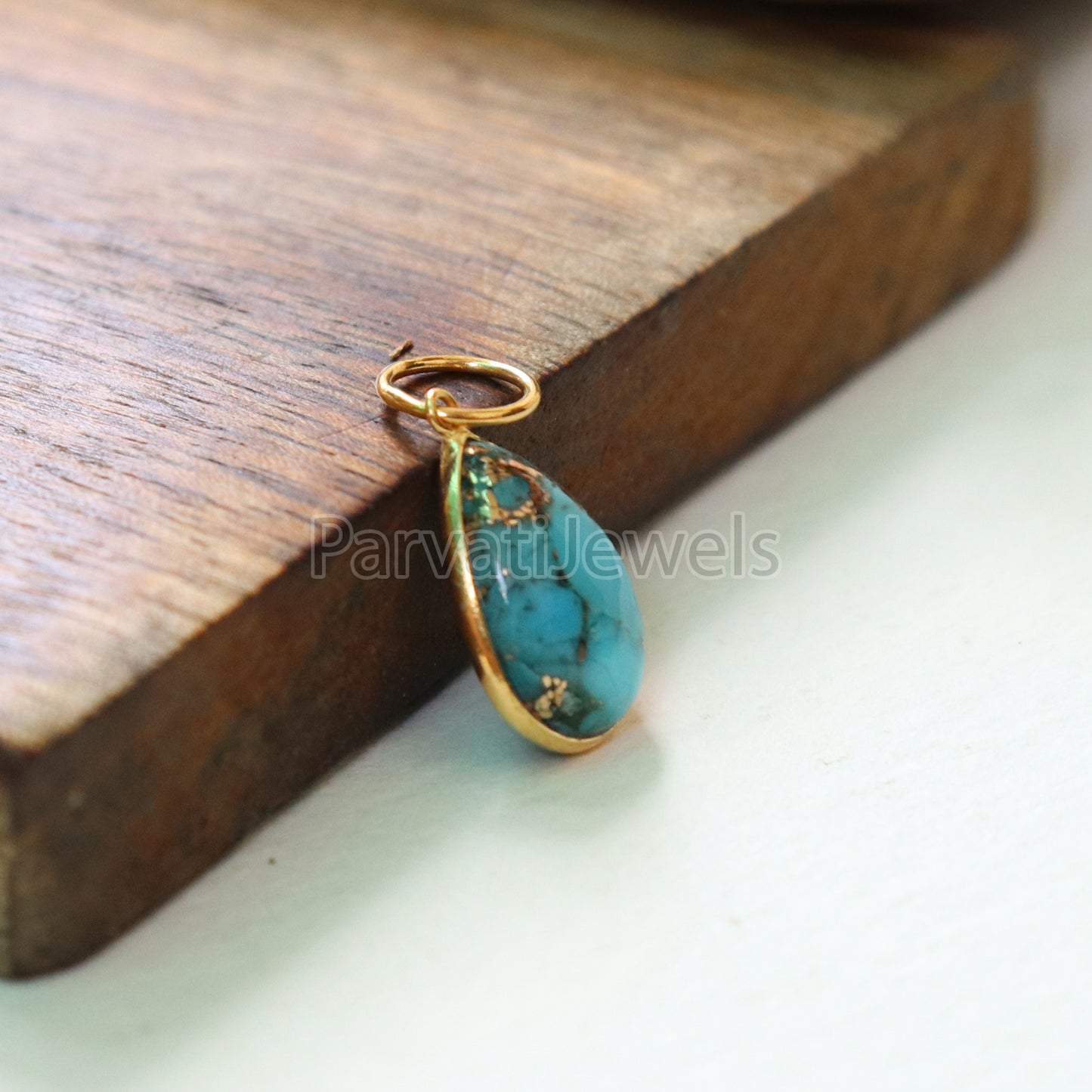 Blue Copper Turquoise Charm, 18K gold charm pendant, Handmade Gold Charm, Blue Turquoise Charm, Turquoise Dainty Charm, Minimalist Pendant