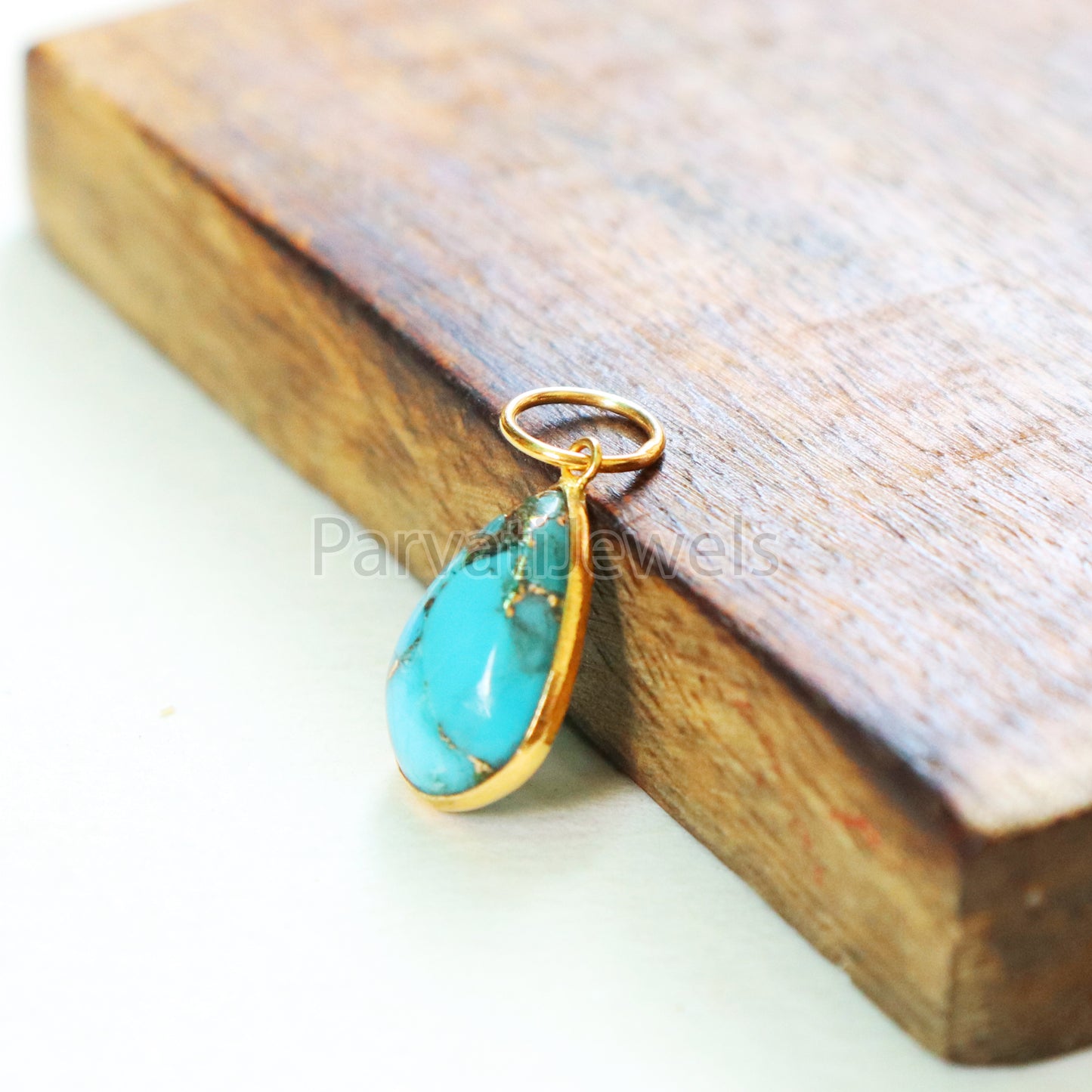 Blue Copper Turquoise Charm, 18K gold charm pendant, Handmade Gold Charm, Blue Turquoise Charm, Turquoise Dainty Charm, Minimalist Pendant
