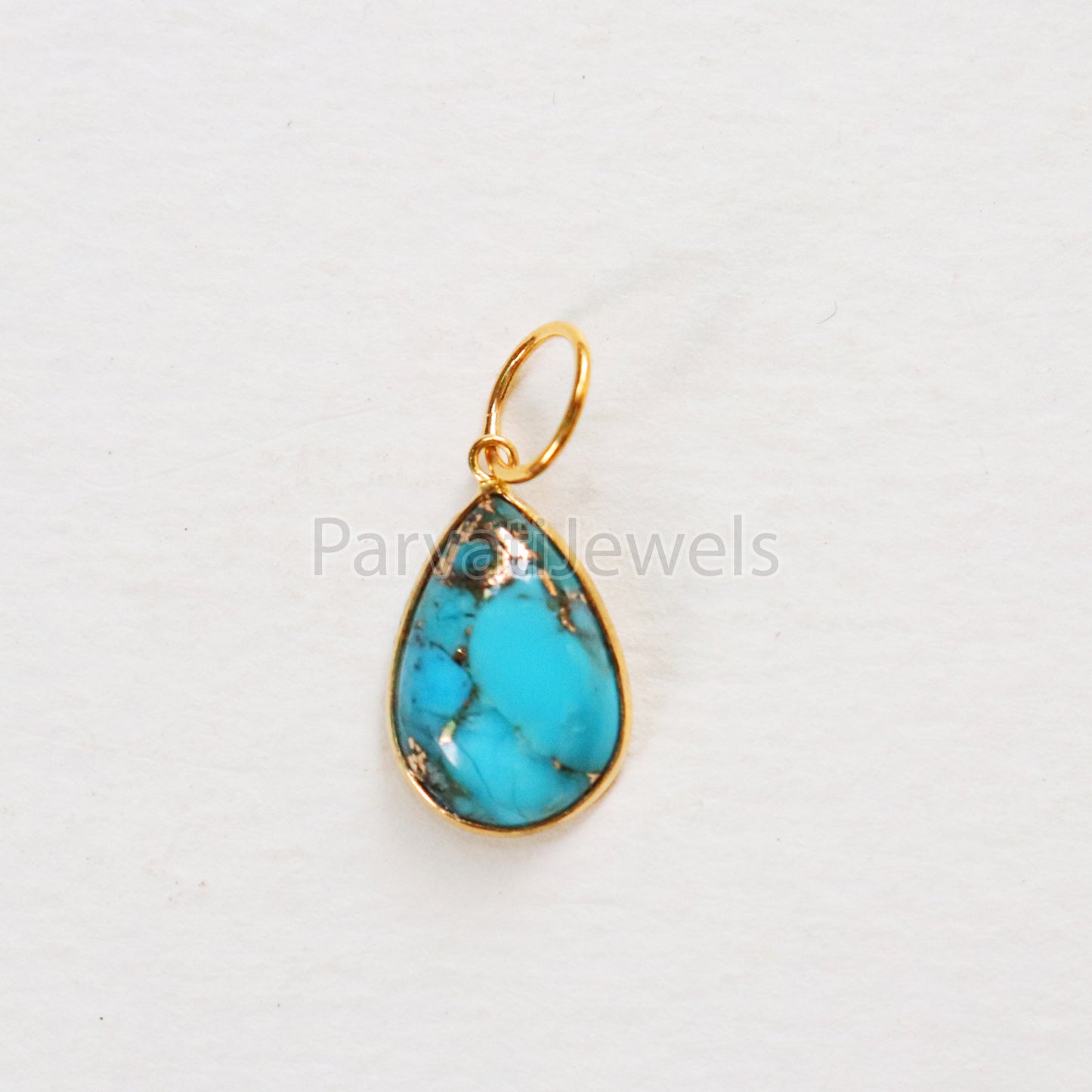 Blue Copper Turquoise Charm, 18K gold charm pendant, Handmade Gold Charm, Blue Turquoise Charm, Turquoise Dainty Charm, Minimalist Pendant