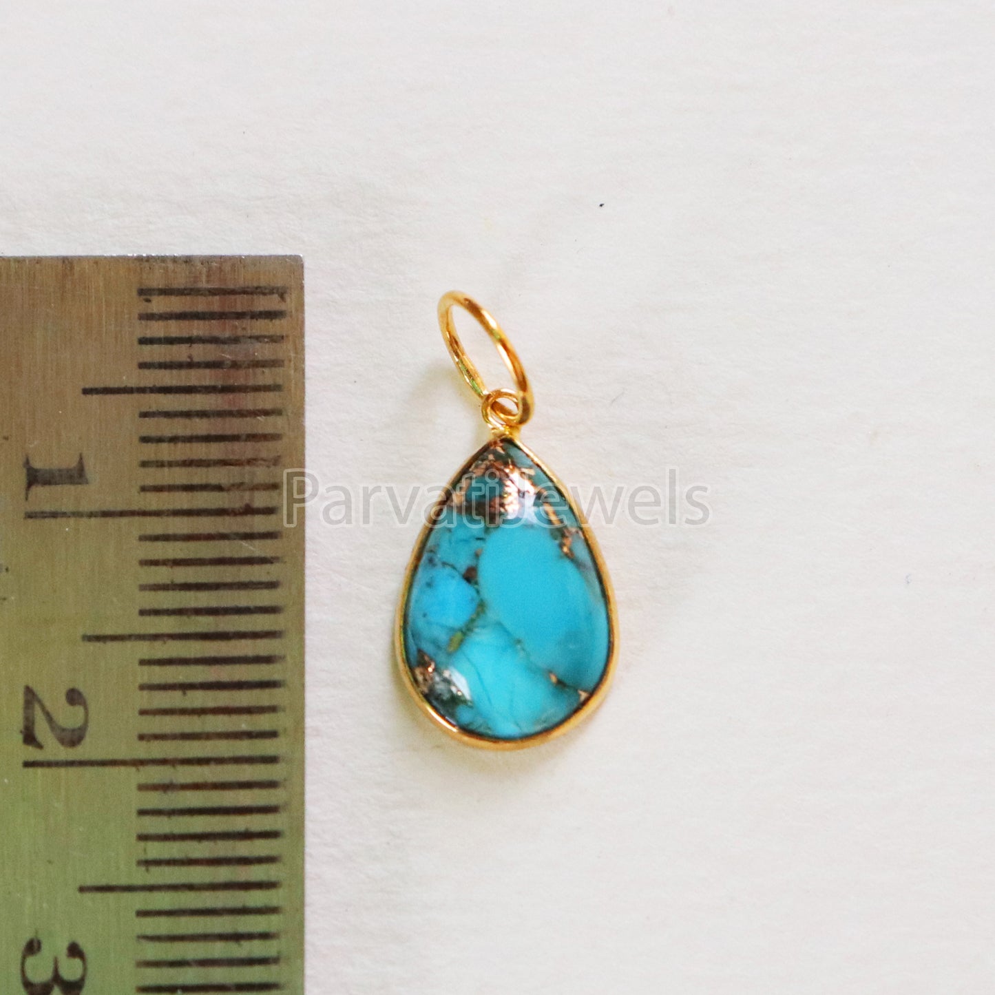 Blue Copper Turquoise Charm, 18K gold charm pendant, Handmade Gold Charm, Blue Turquoise Charm, Turquoise Dainty Charm, Minimalist Pendant