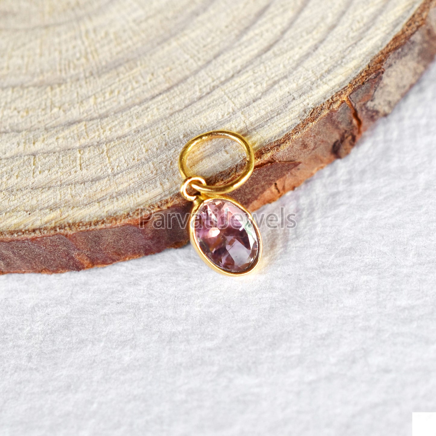 Beautiful Peach Tourmaline Charm, 18k Solid Gold Charm, Gold Charm, Charm Pendant, Natural Peach Tourmaline Charm, Charm Necklace Jewelry
