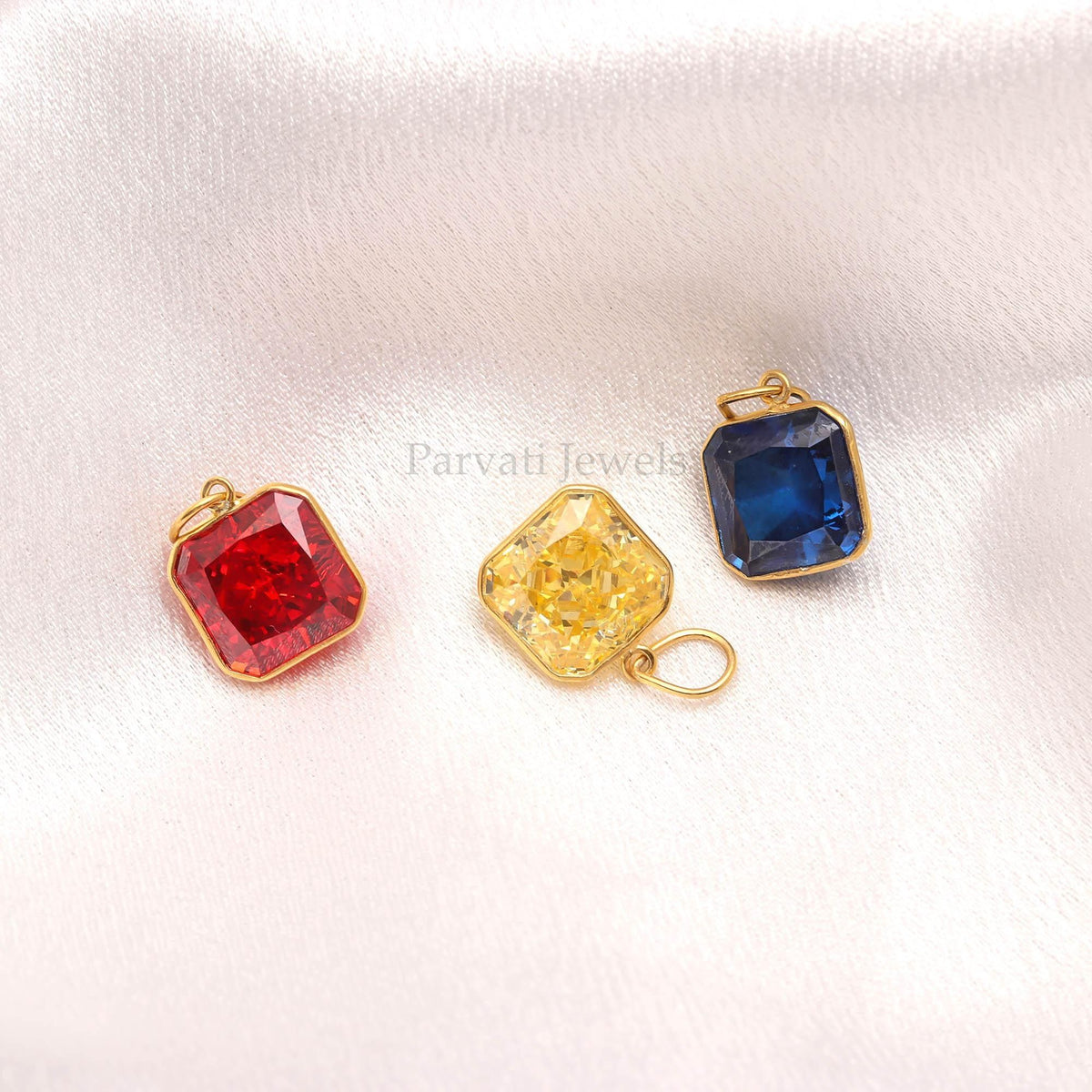 18KT Gold Ice Crush Charm Pendant, Square Cut Gemstone Jewelry, Dainty Gift for Her