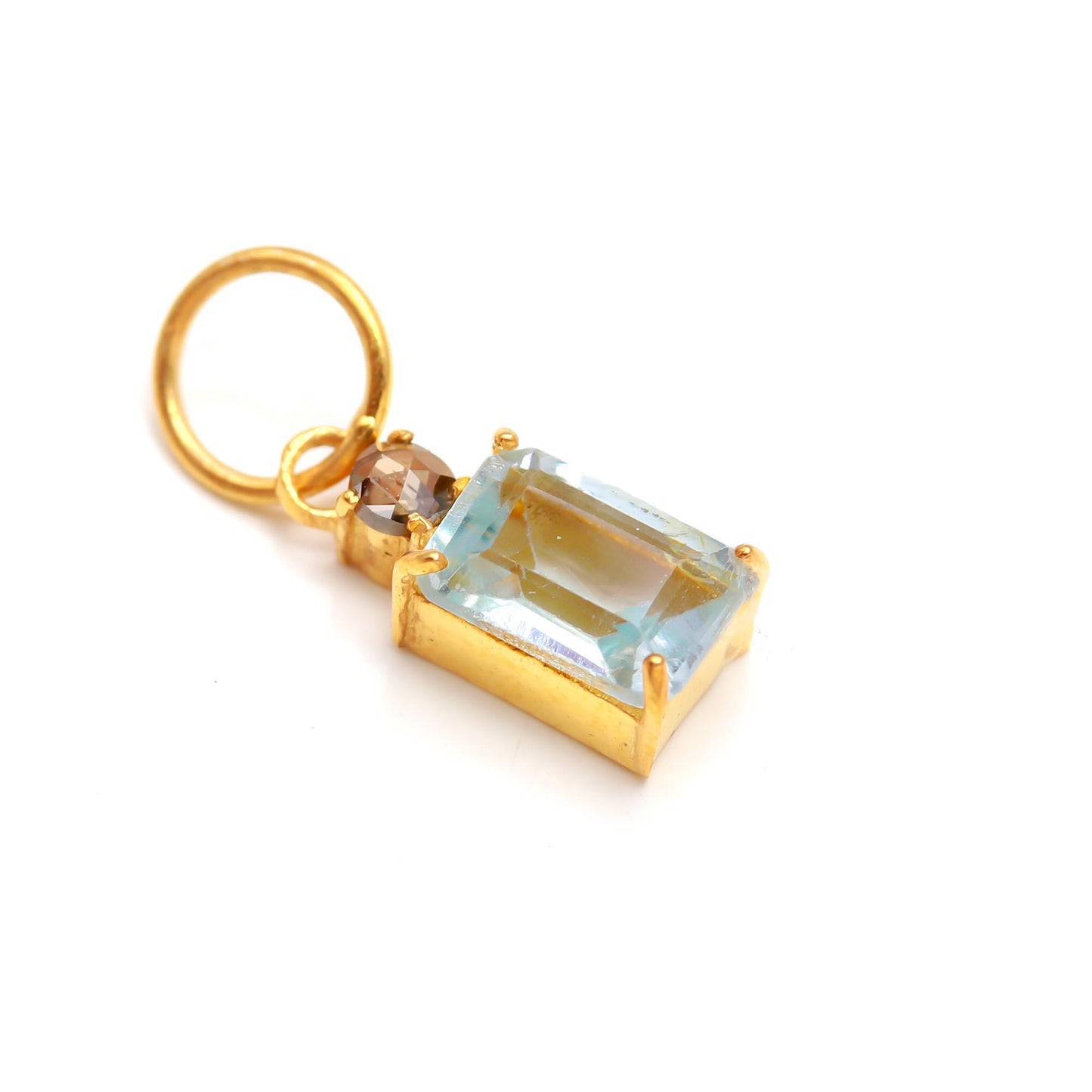 Natural Blue Topaz Rose Cut Diamond Charm, Solid 18k Gold Charm, Blue Topaz Charm, 14k Gold Charm, Diamond Charm, Birthday Gift Gold Charm
