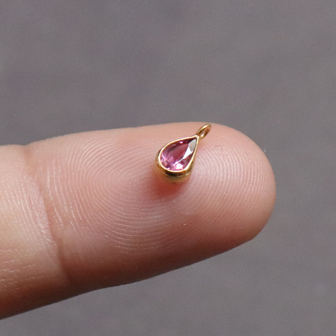 Pink Tourmaline 18K gold charms pendent .4x6 mm pear shape .Natural Gemstone.Solid 18 carat yellow gold. Birthstone, AMAZING PINK COLOUR