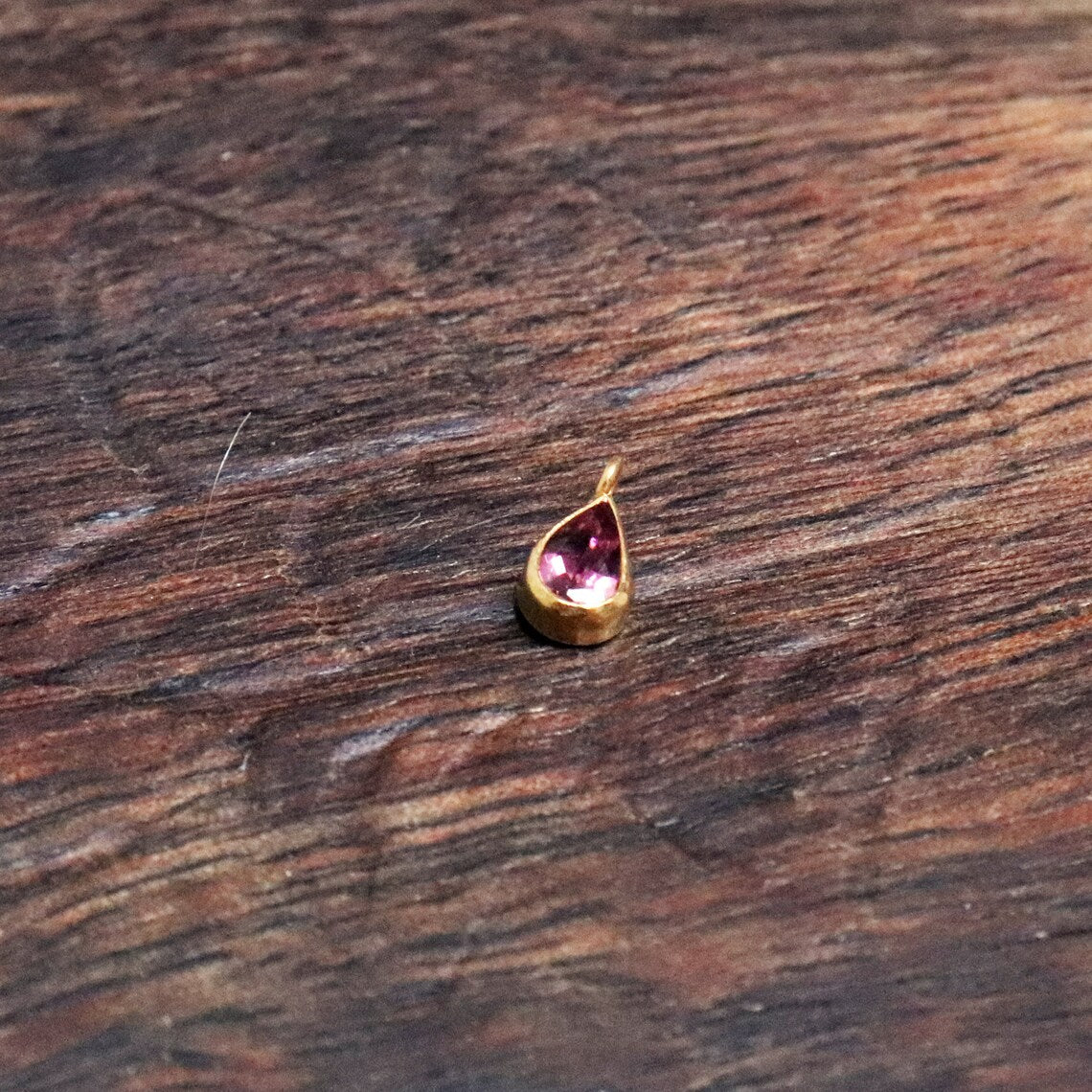 Pink Tourmaline 18K gold charms pendent .4x6 mm pear shape .Natural Gemstone.Solid 18 carat yellow gold. Birthstone, AMAZING PINK COLOUR